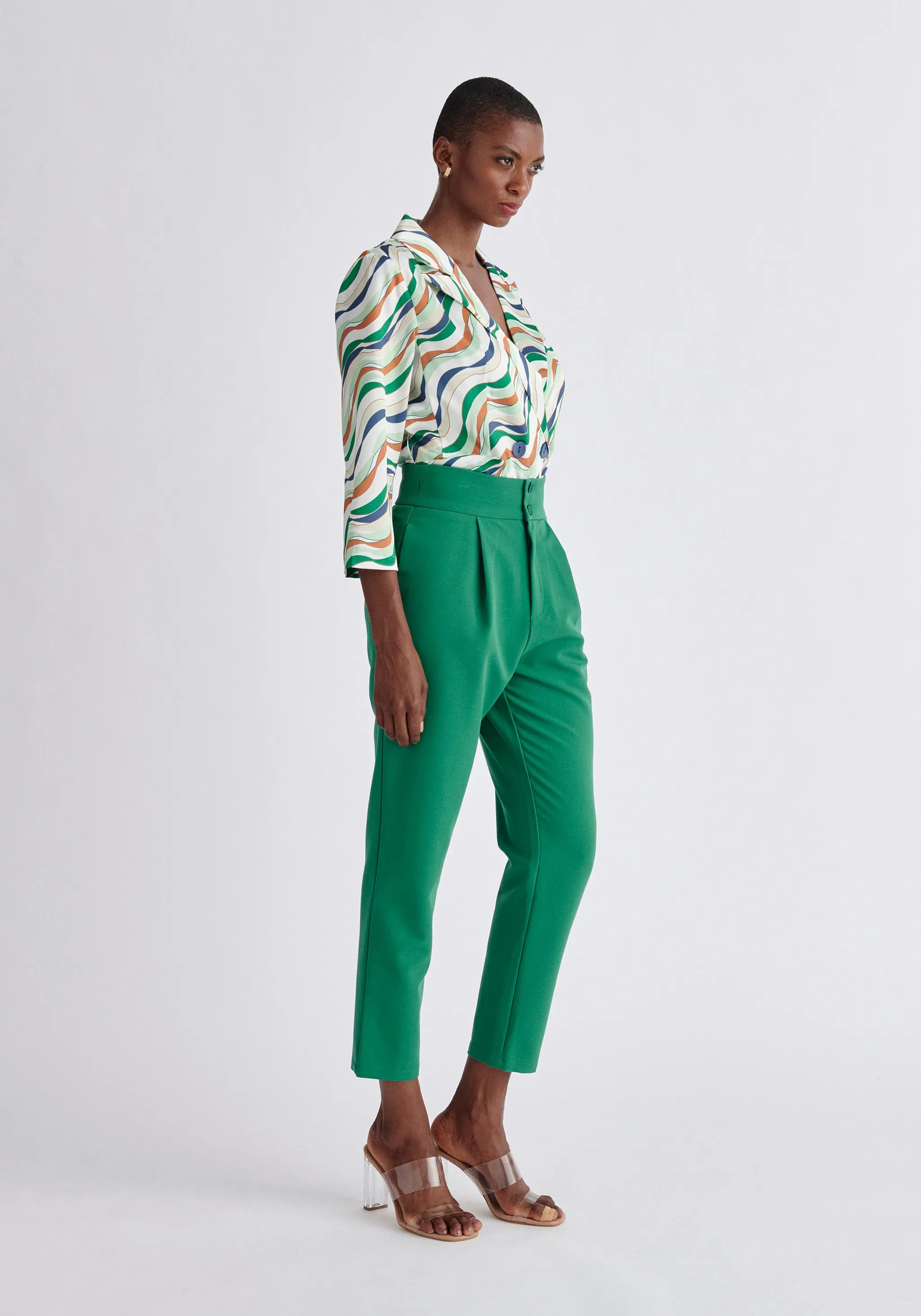 Belted Wave Print Blazer