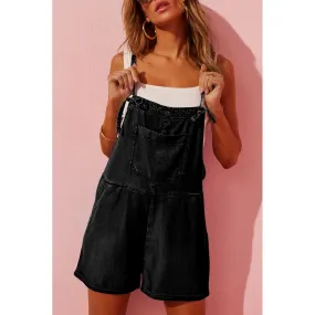Better In Black Grommet Tie Straps Casual Denim Romper