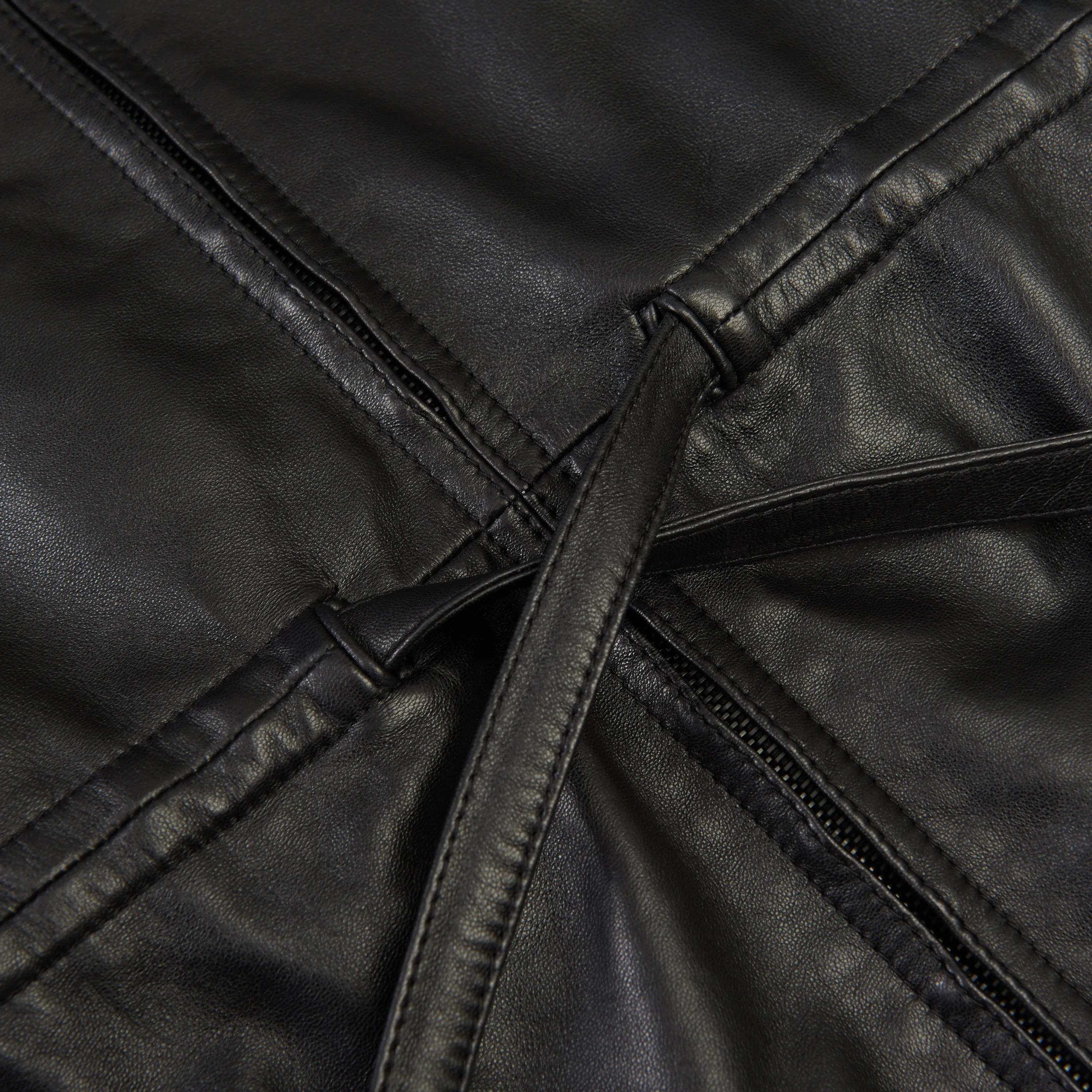 Black Drawstring Zip-Front Leather Shirt Dress