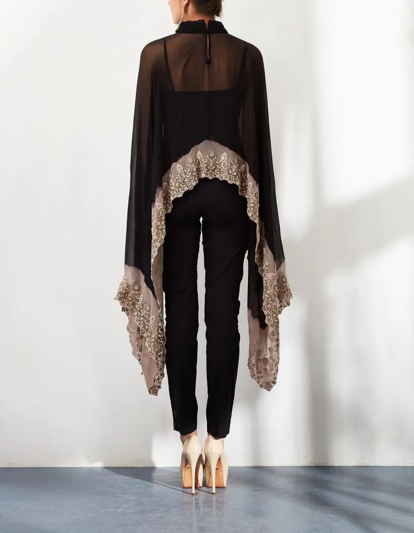 Black Thread Embroidered Cape