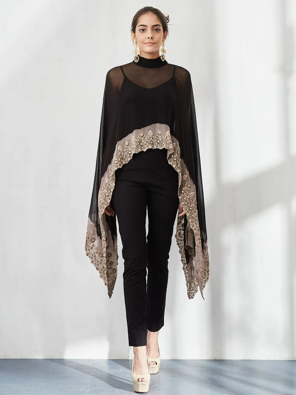 Black Thread Embroidered Cape