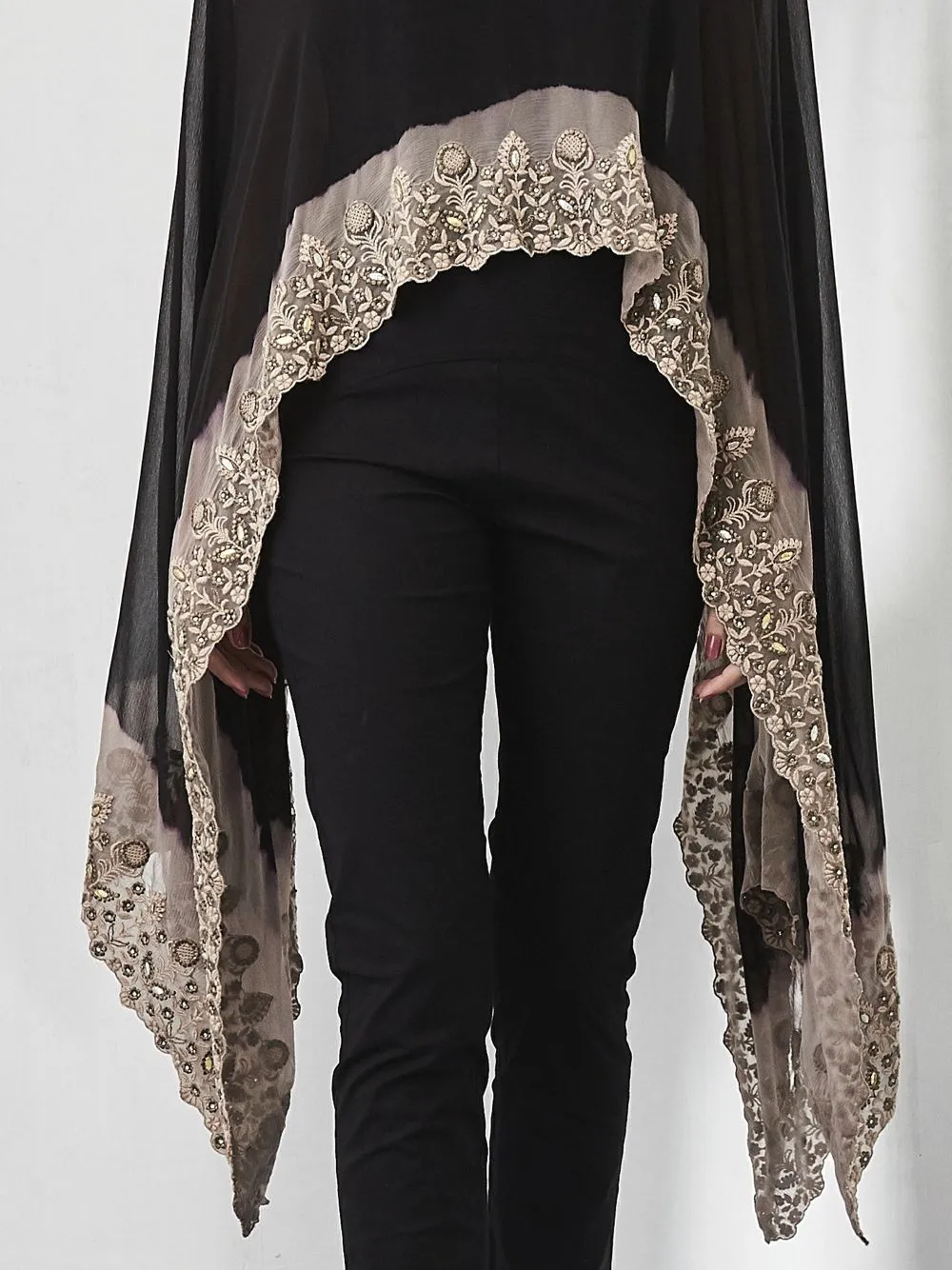 Black Thread Embroidered Cape