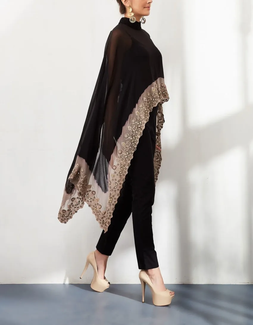 Black Thread Embroidered Cape
