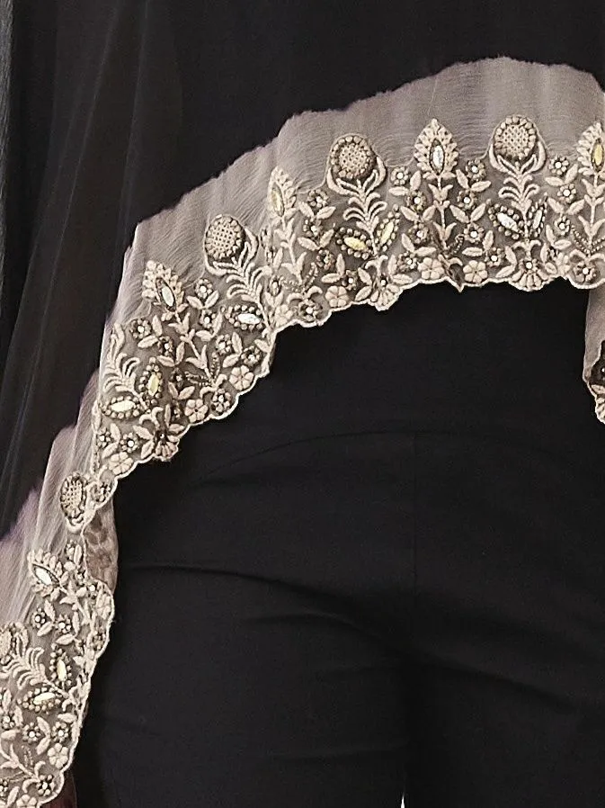 Black Thread Embroidered Cape