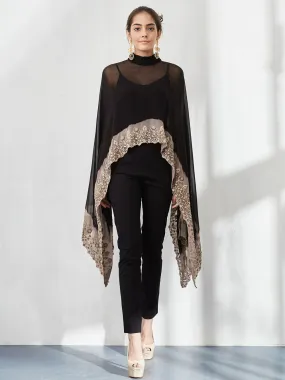 Black Thread Embroidered Cape