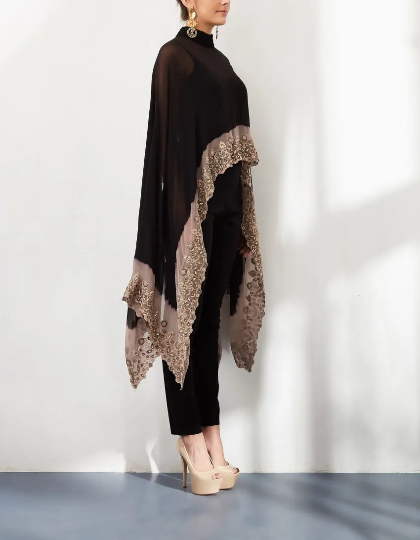 Black Thread Embroidered Cape