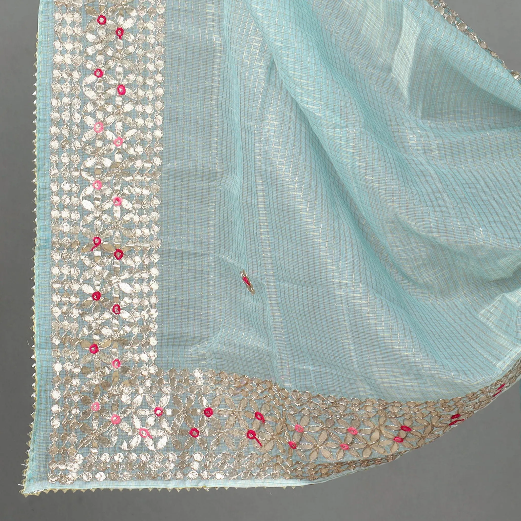 Blue - 3pc Cotton Gota Patti Work Kota Doria Dress Material 03