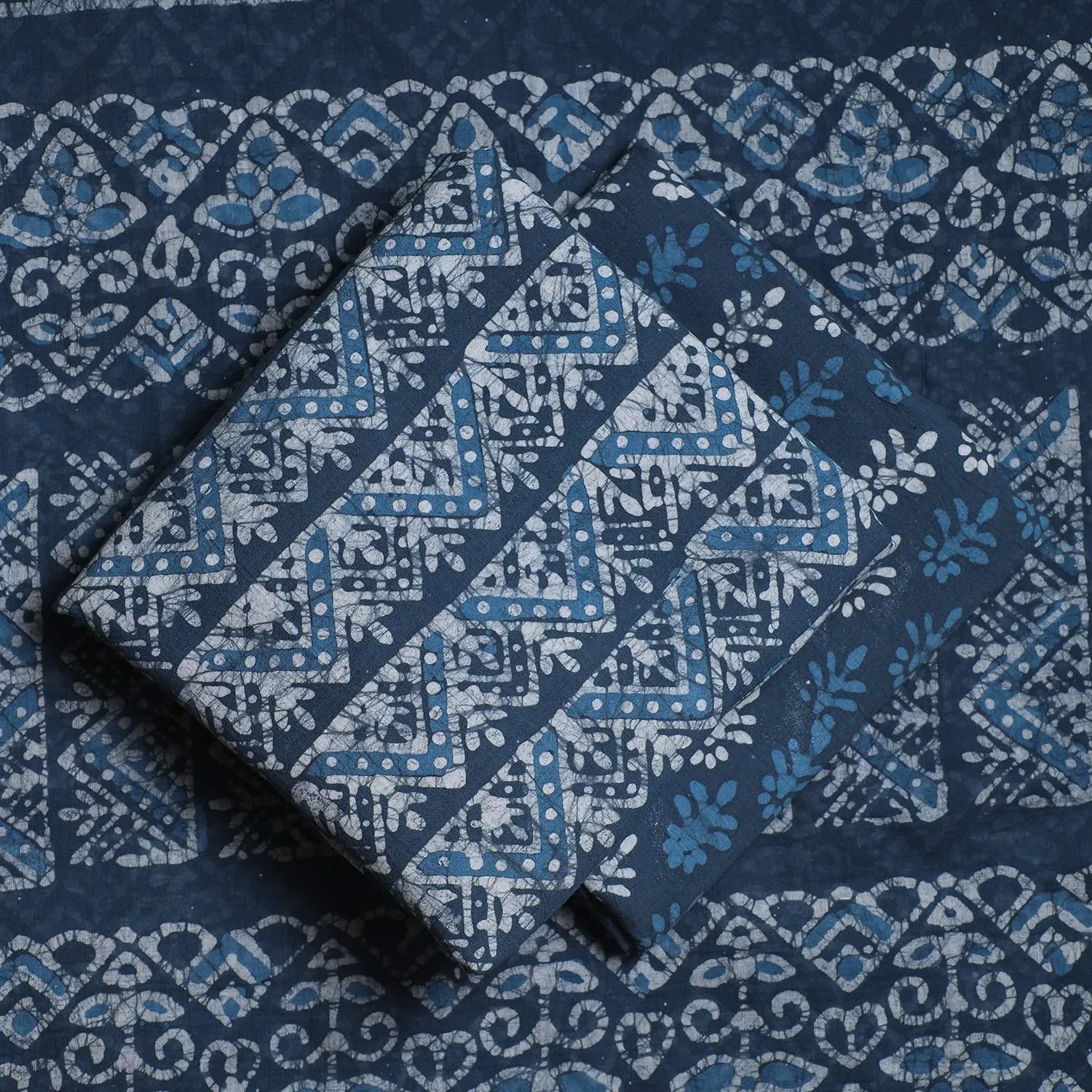 Blue - 3pc Kutch Cotton Batik Print Dress Material 04