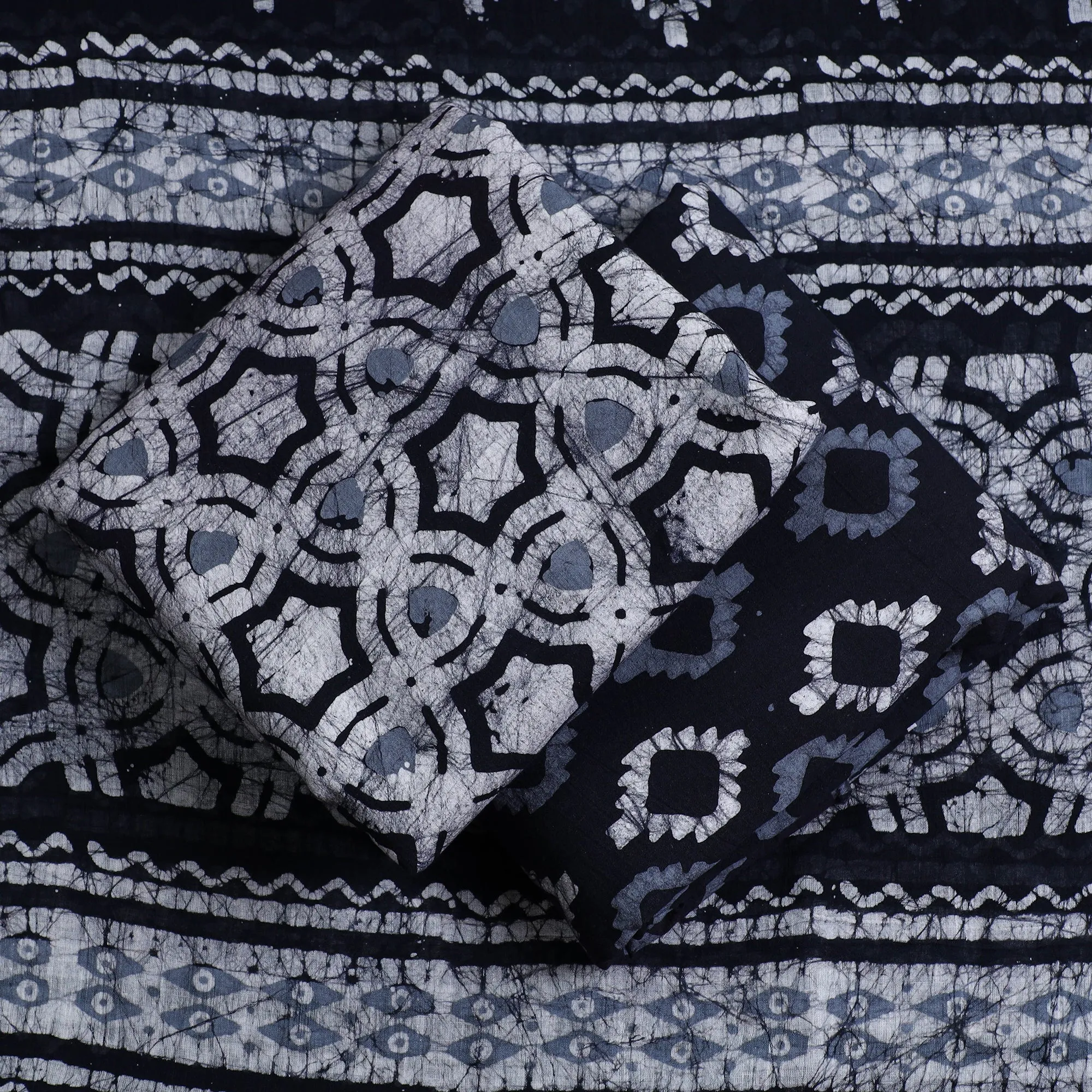 Blue - 3pc Kutch Cotton Batik Print Dress Material 09