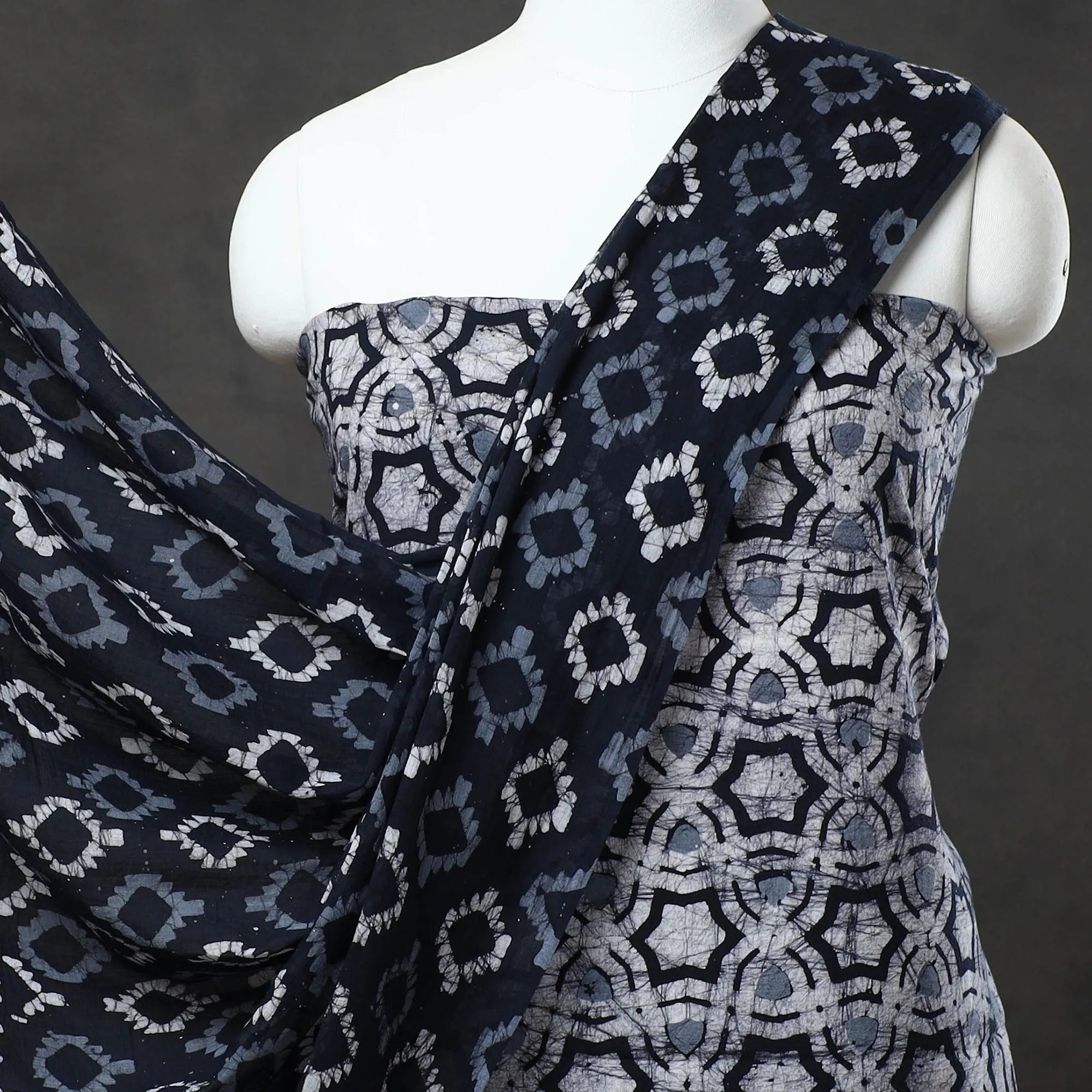 Blue - 3pc Kutch Cotton Batik Print Dress Material 09