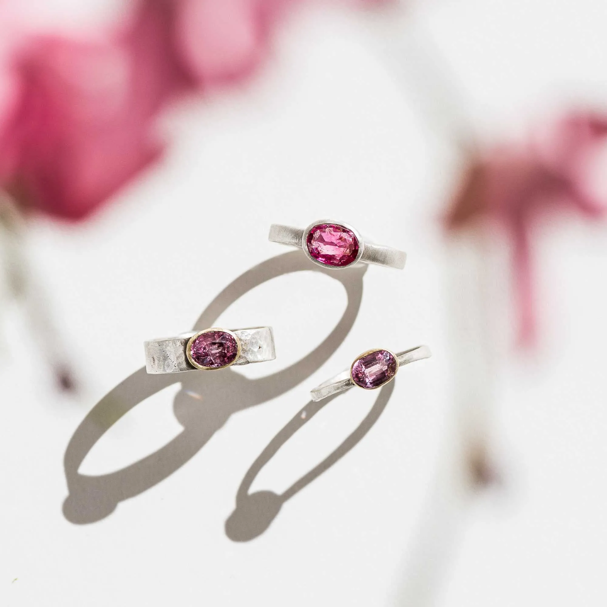 Blush Pink Spinel East-West Mixed Metal Ring on Cigar Band