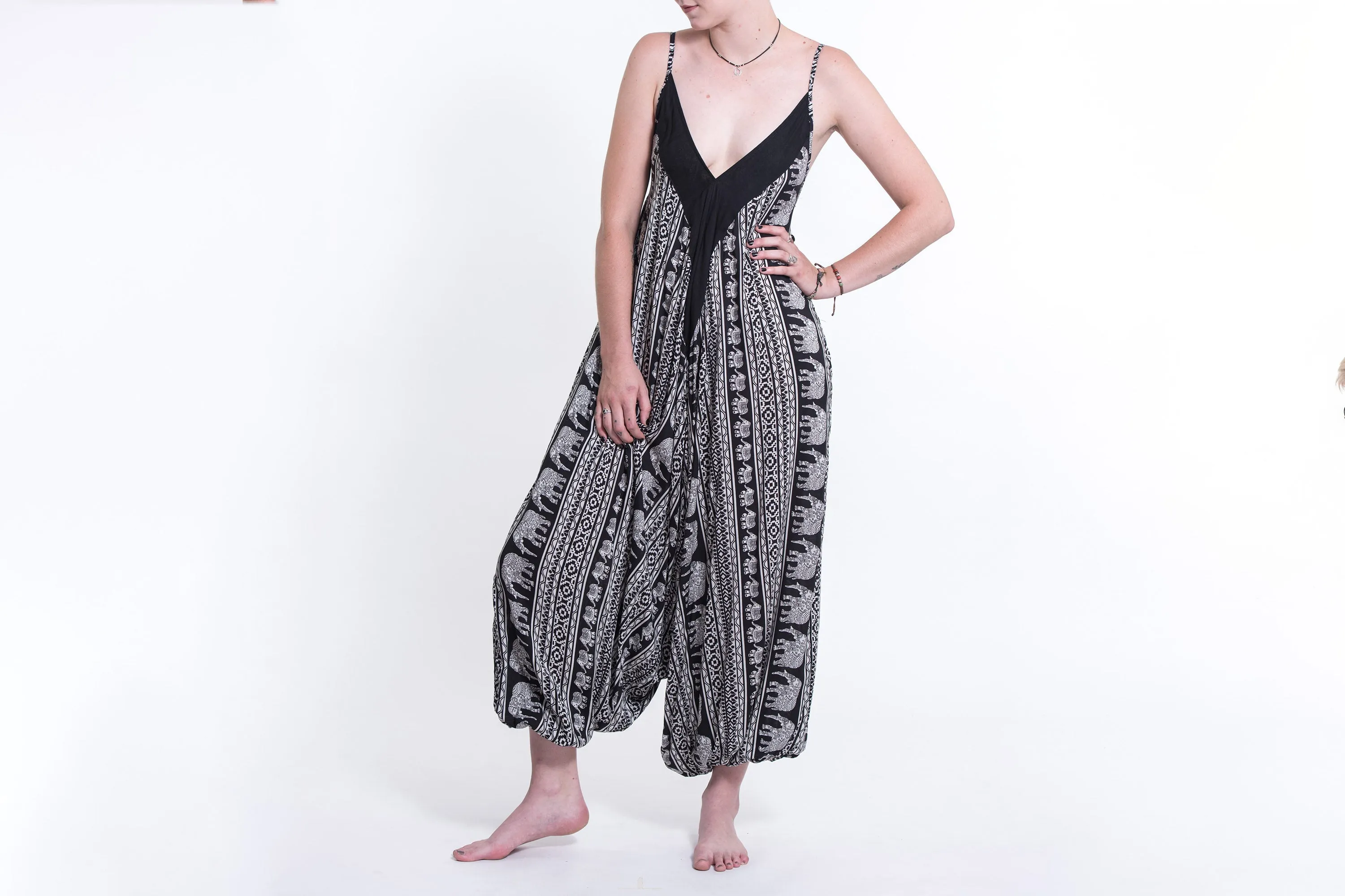Boho Elephant Romper in Black