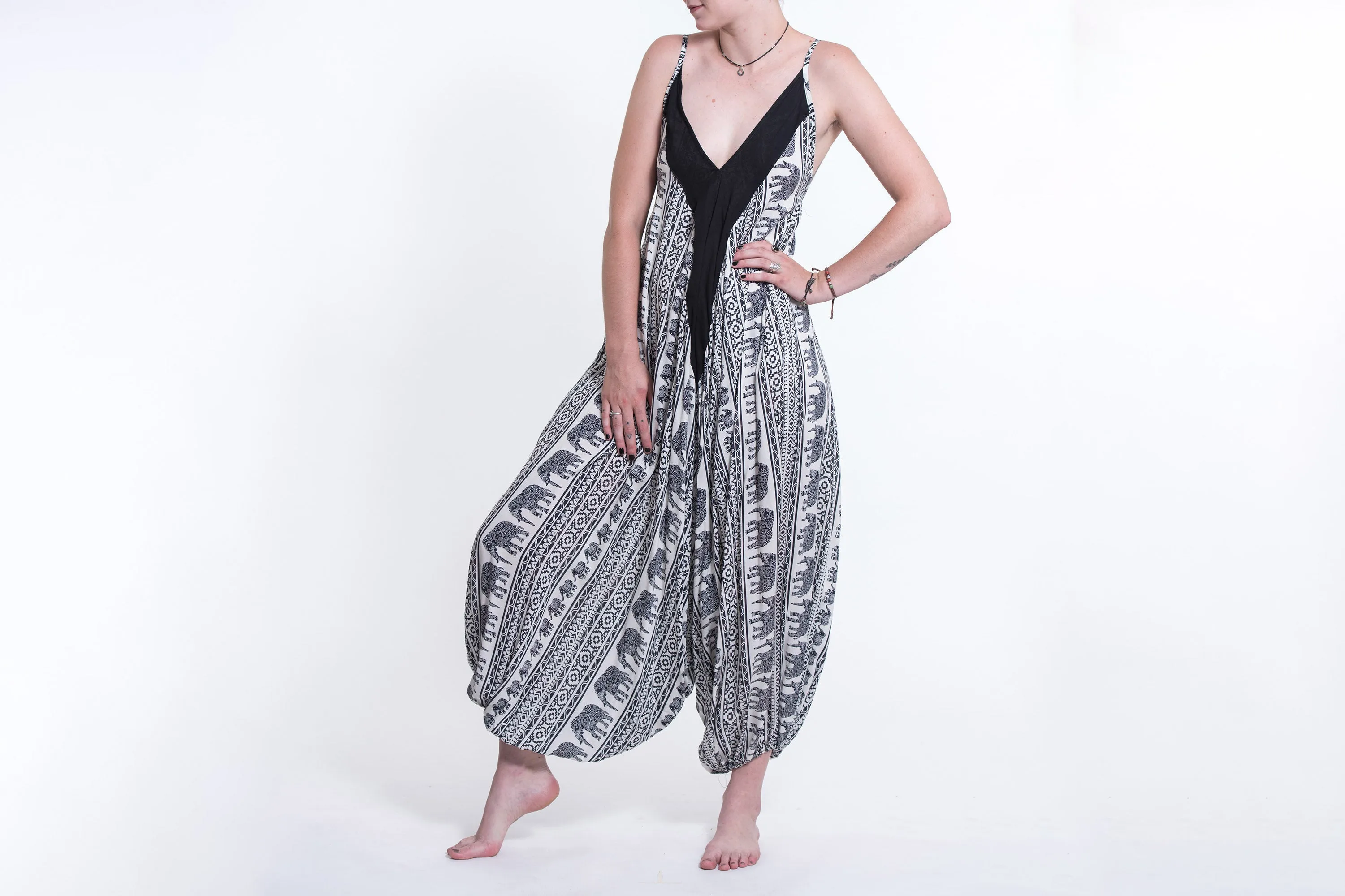 Boho Elephant Romper in White