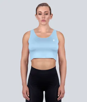 Born Tough Core Blue Sheer Crop Running Top for Women