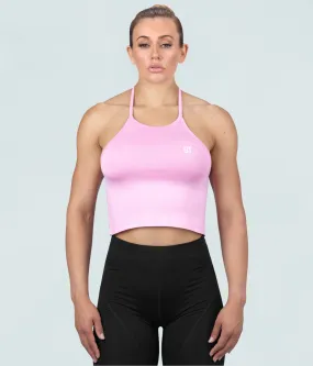 Born Tough Core Pink Sheer Halter Bodybuilding Top for Women