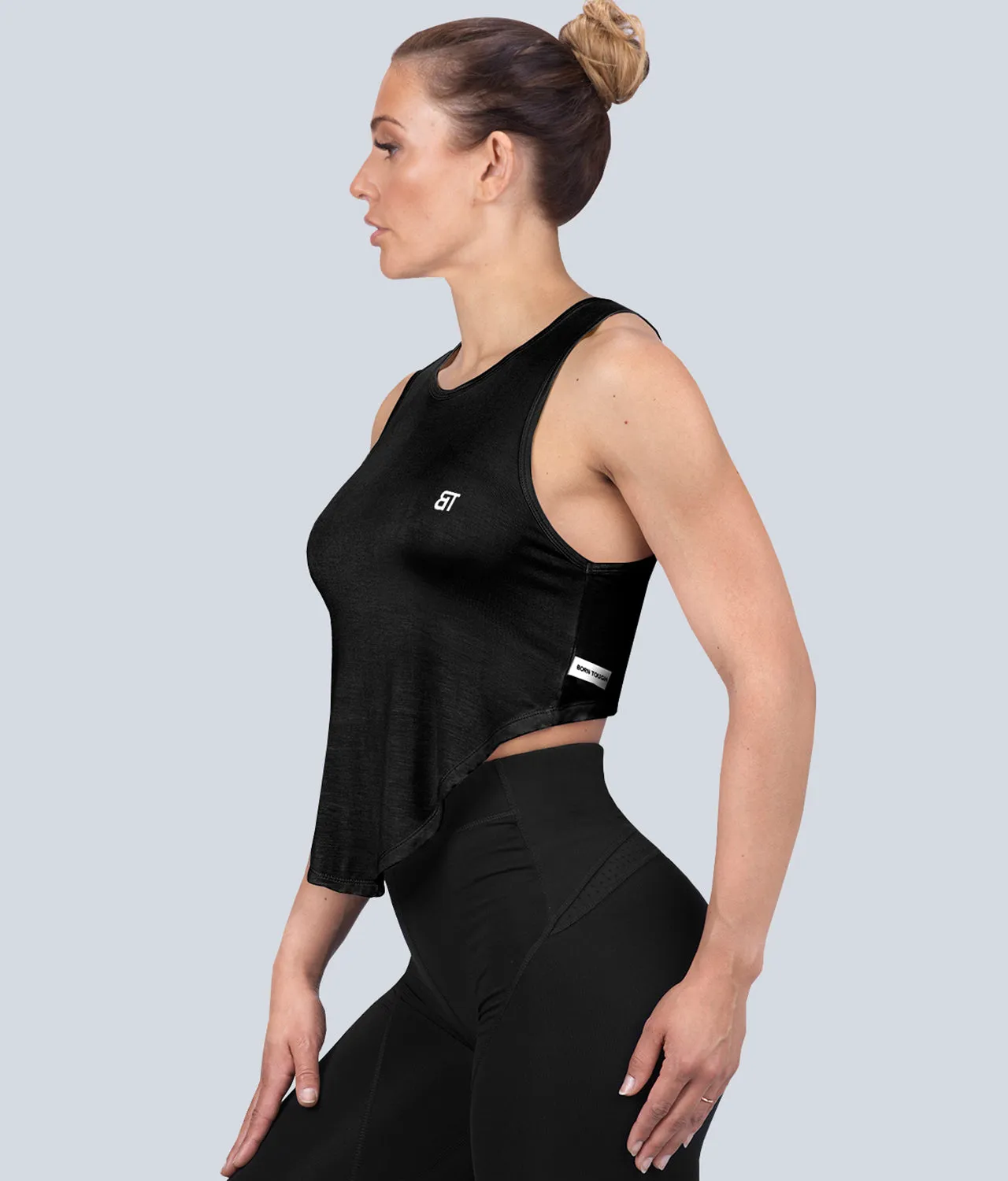 Born Tough High Altitude Black Sheer Running Tank Top for Women