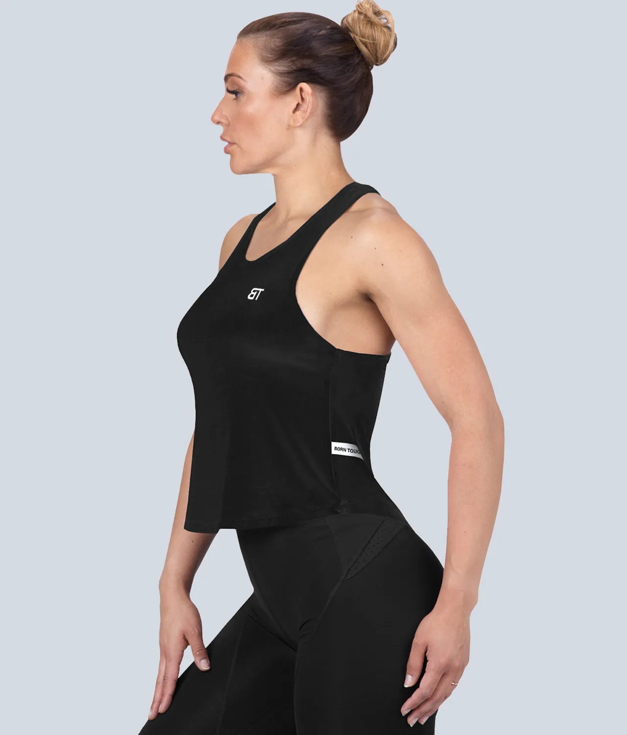 Born Tough Limitless Black Sheer Bodybuilding Tank Top for Women