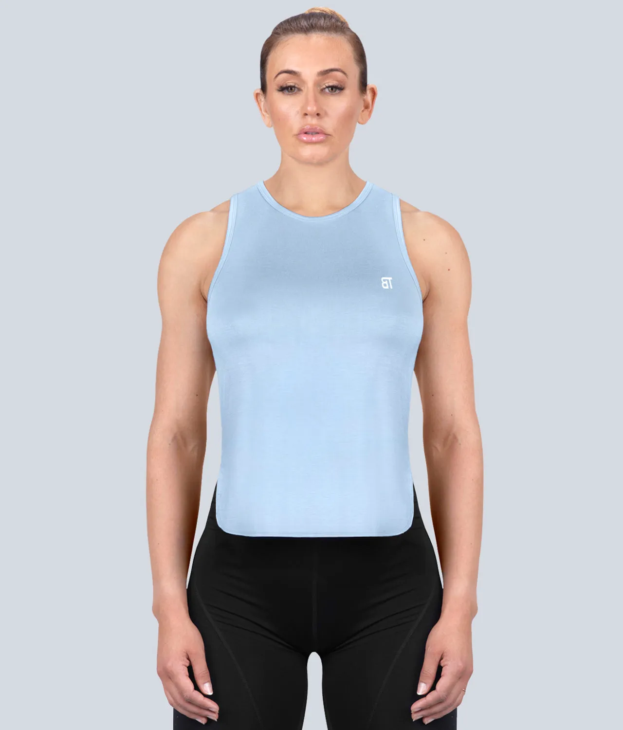 Born Tough Limitless Muscle Blue Sheer Bodybuilding Tank Top for Women