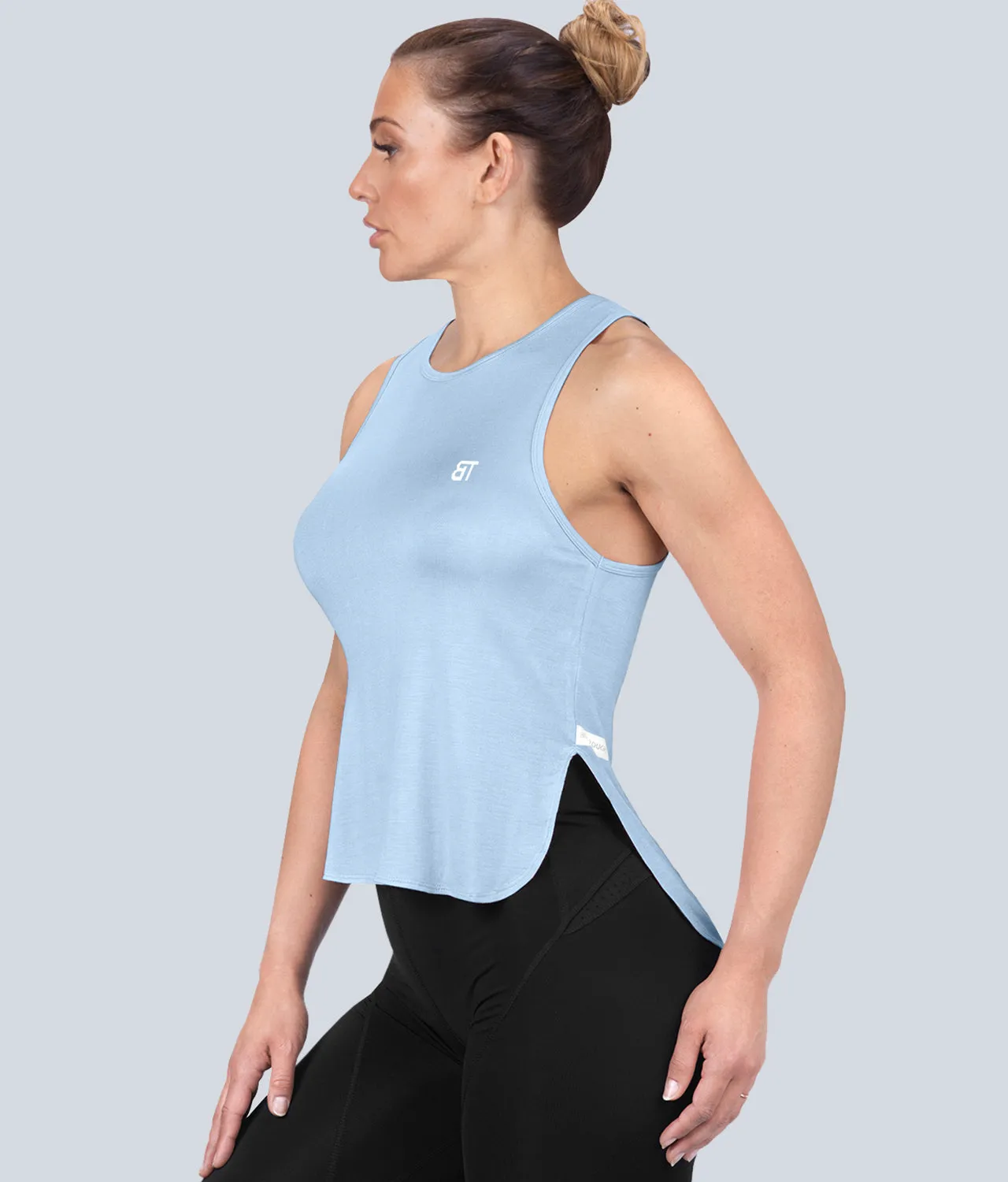Born Tough Limitless Muscle Blue Sheer Bodybuilding Tank Top for Women
