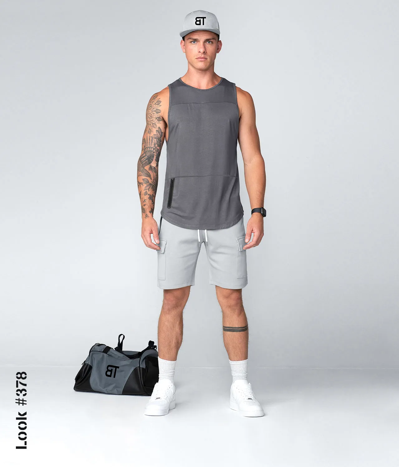 Born Tough Zippered Gray Running Tank Top for Men