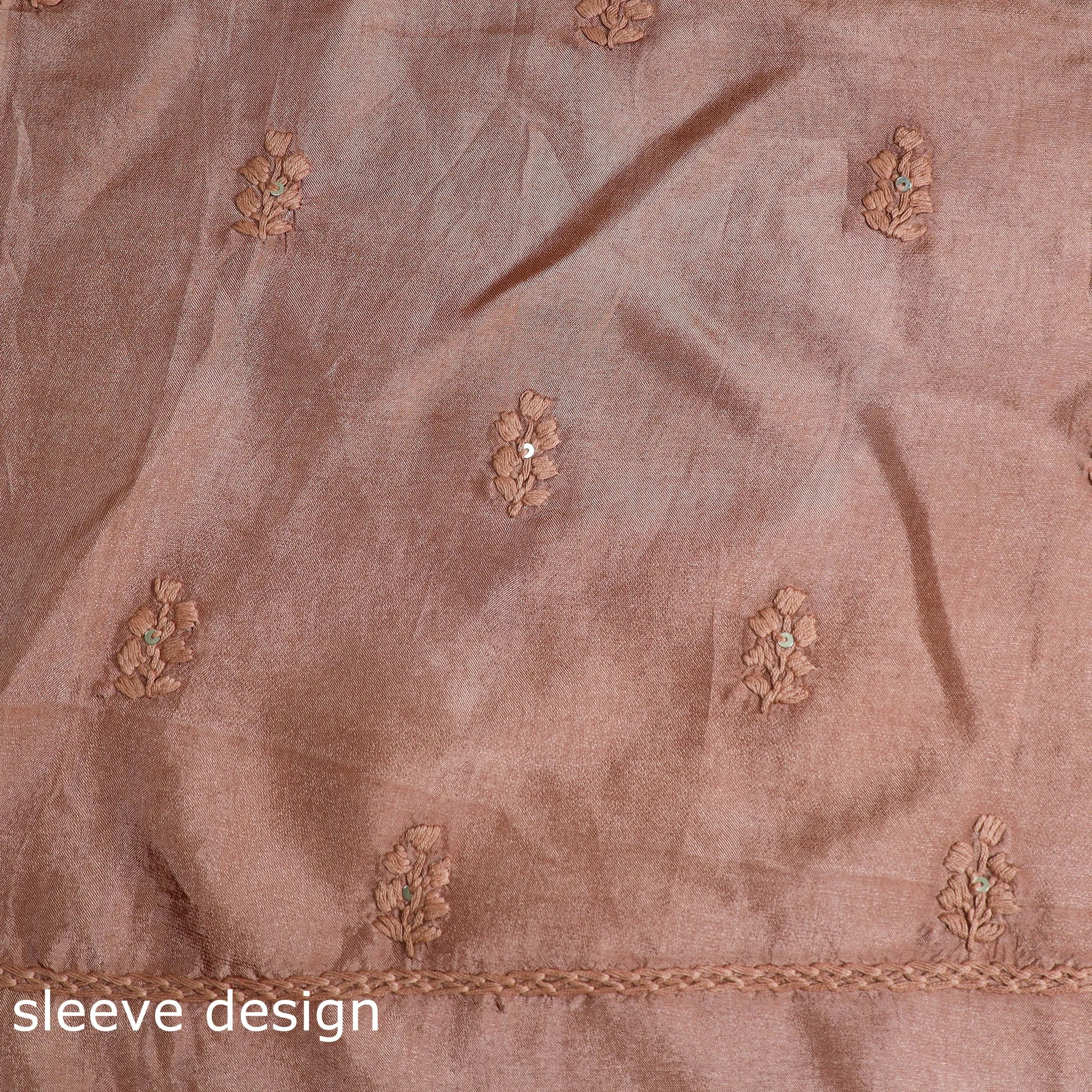 Brown - 3pc Hand Embroidery Dupion Silk Phulkari Dress Material 24