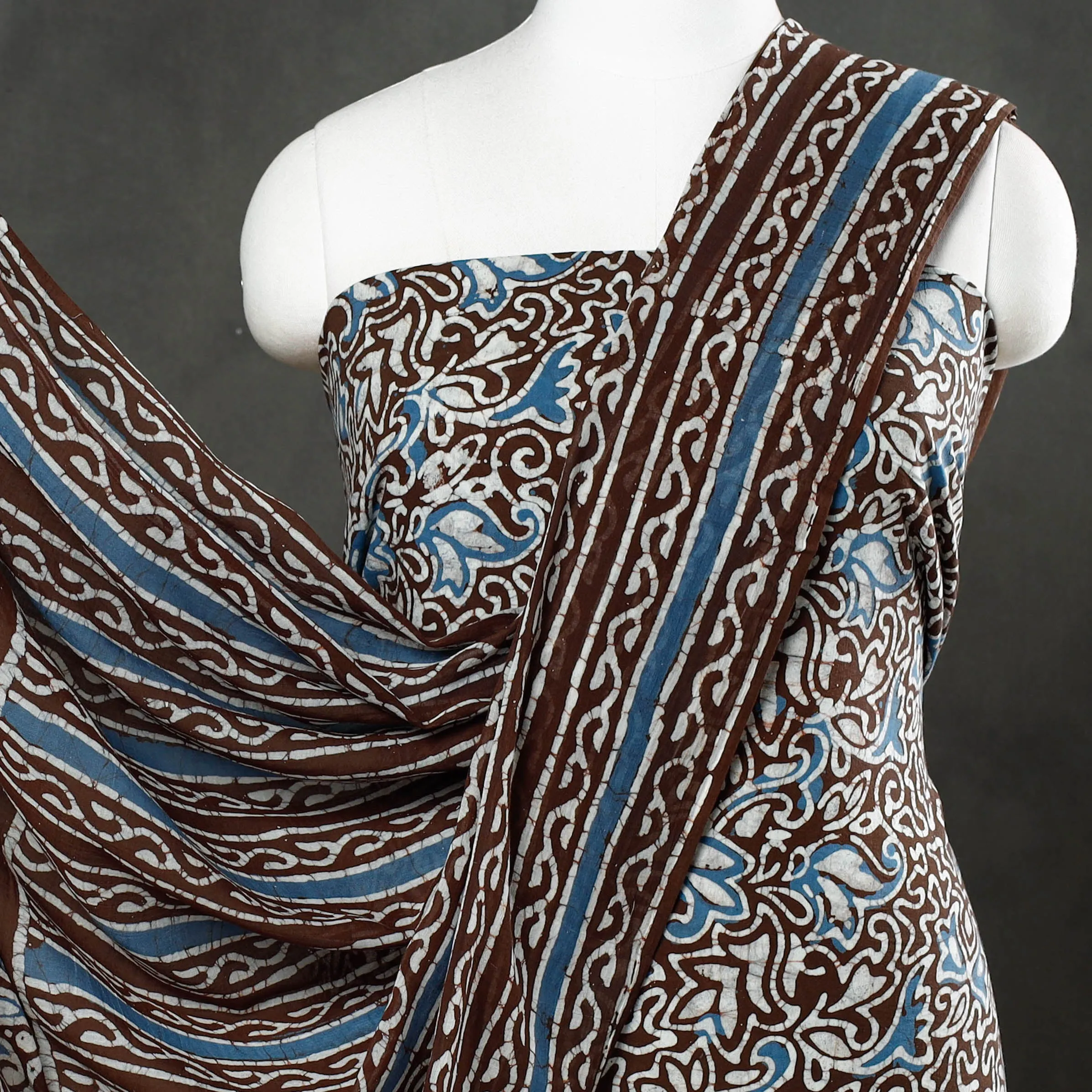 Brown - 3pc Kutch Batik Print Cotton Dress Material 01