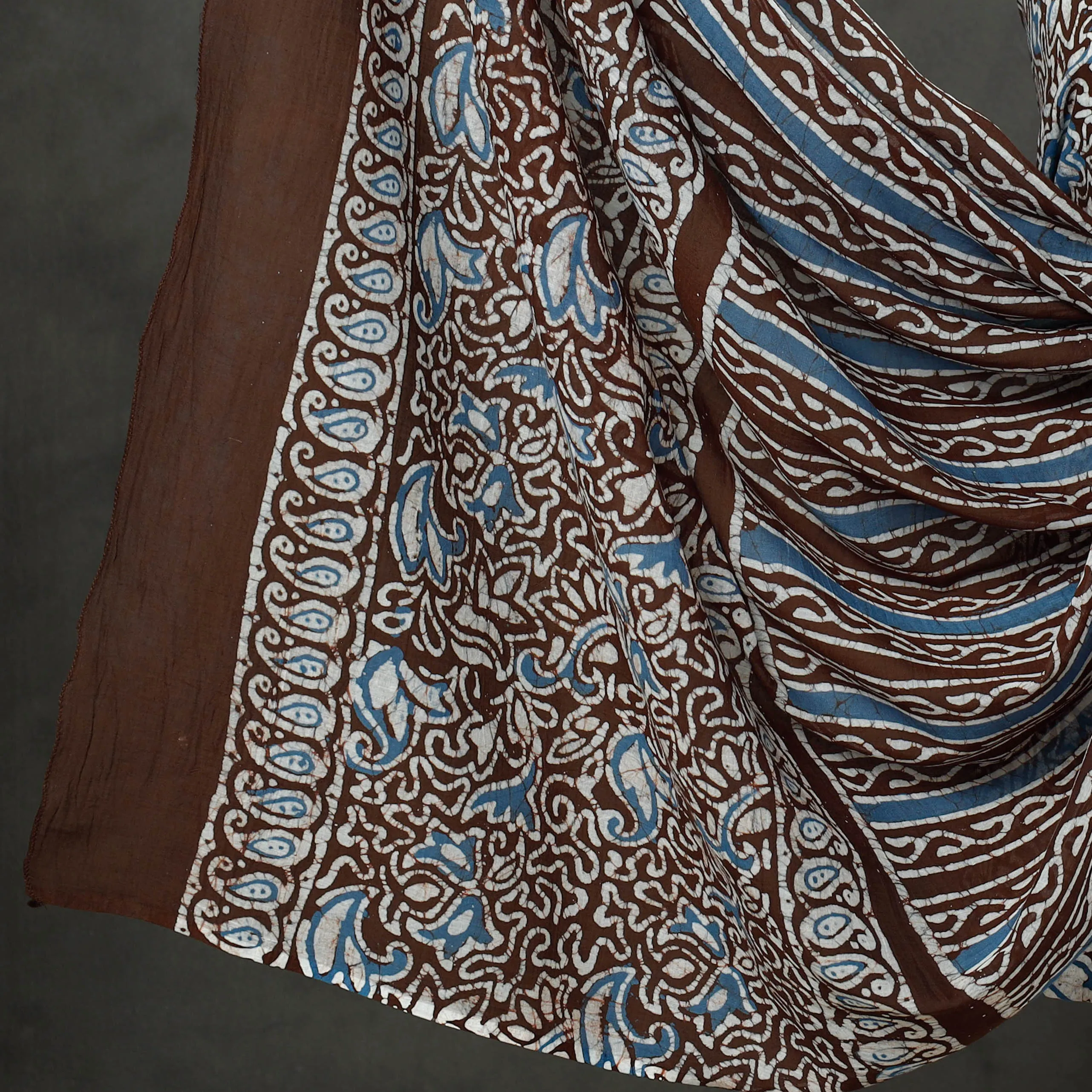 Brown - 3pc Kutch Batik Print Cotton Dress Material 01