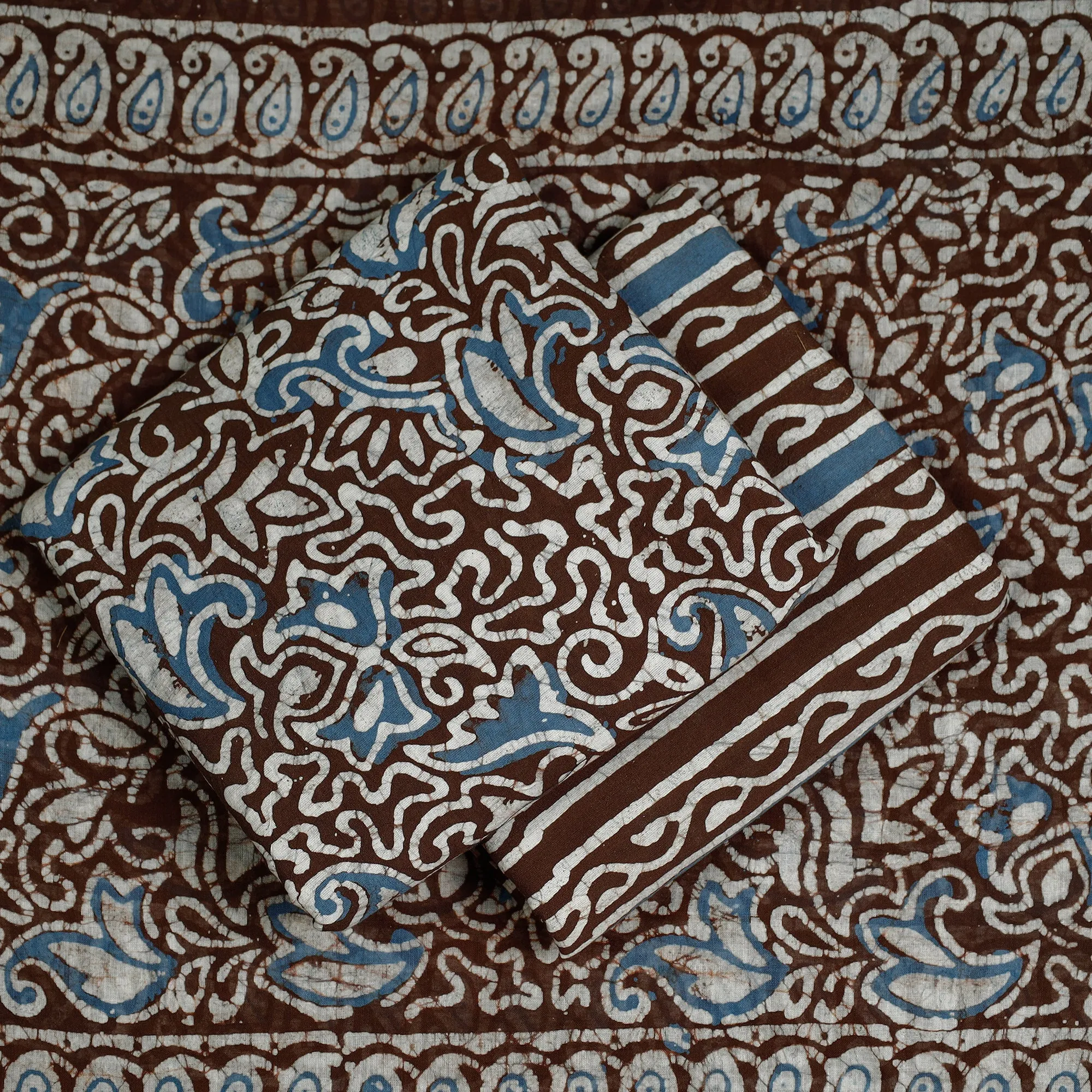 Brown - 3pc Kutch Batik Print Cotton Dress Material 01