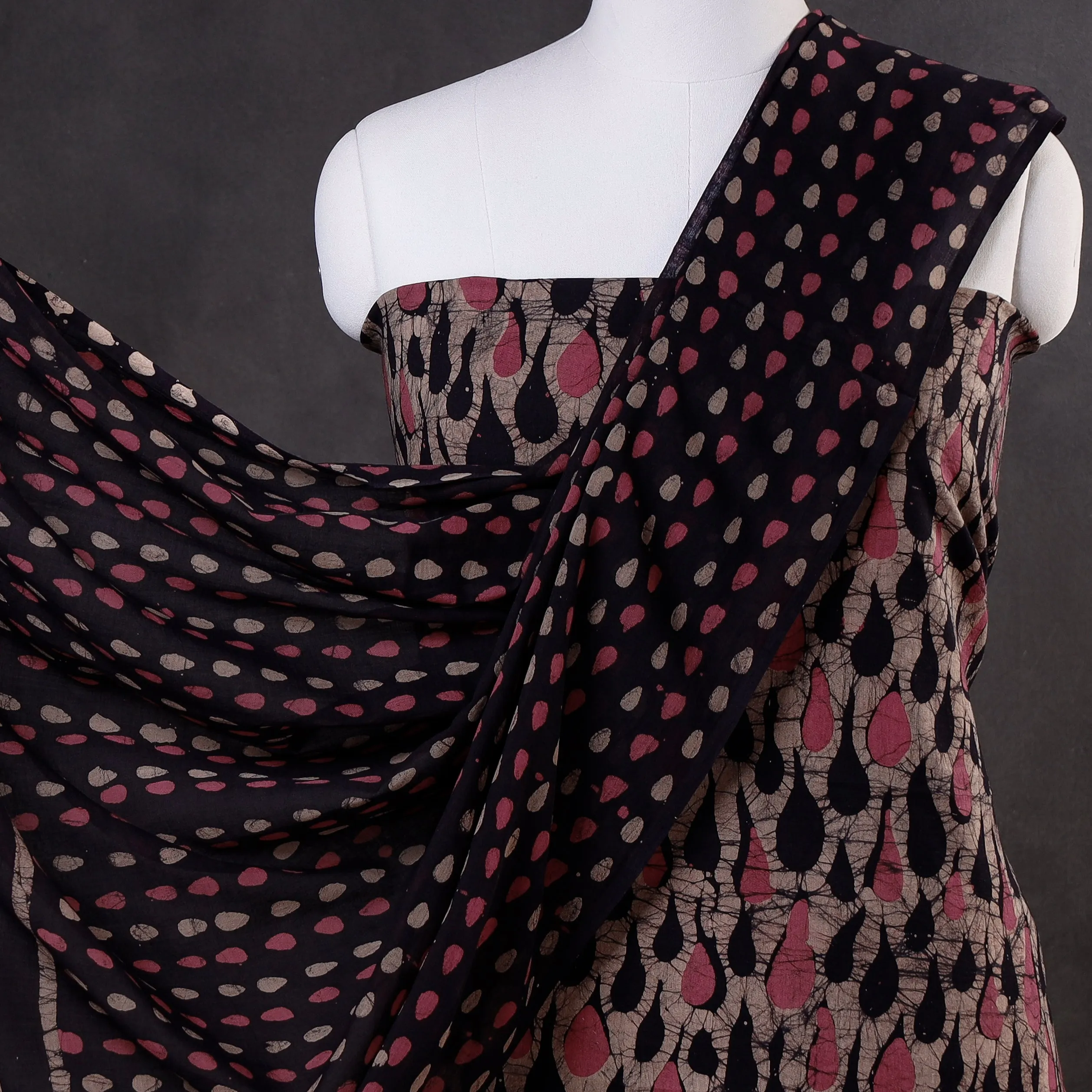 Brown - 3pc Kutch Batik Print Cotton Dress Material 03