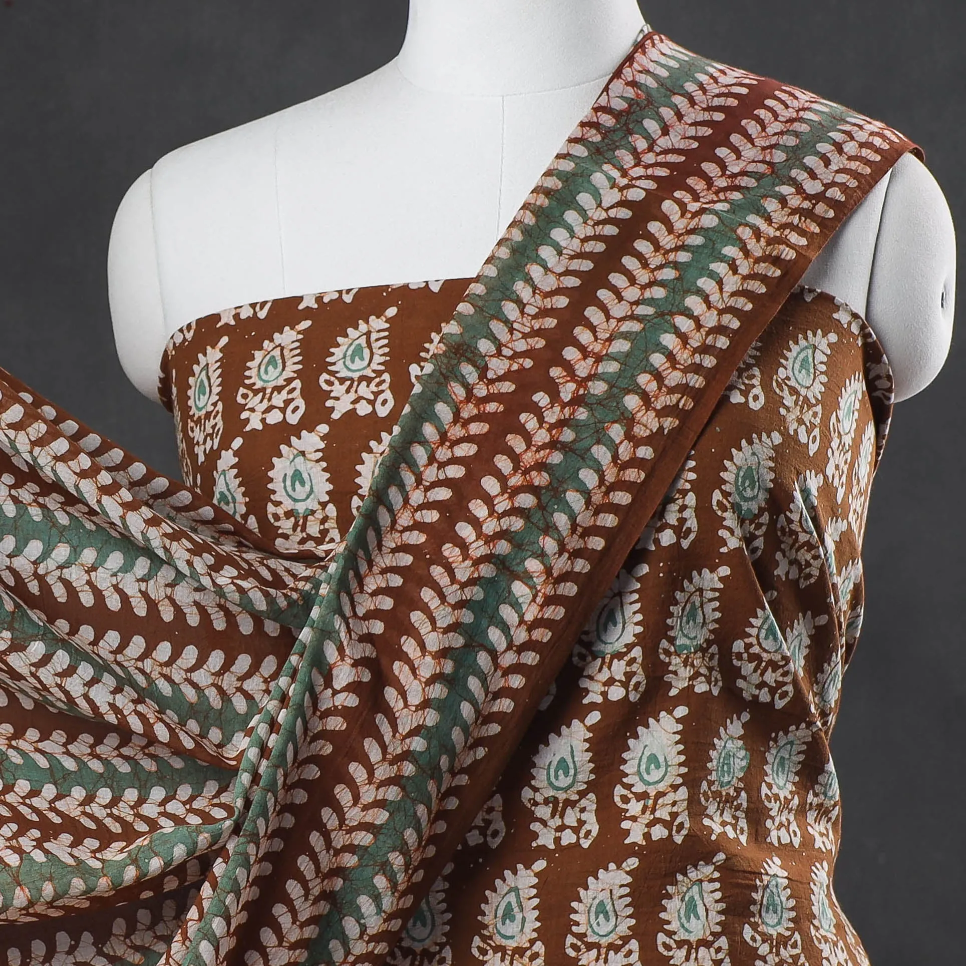 Brown - 3pc Kutch Cotton Batik Print Dress Material 06