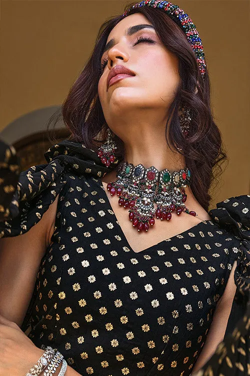 Brown Georgette Metallic Foil Work Ready to Wear Plus Size Lehenga Choli