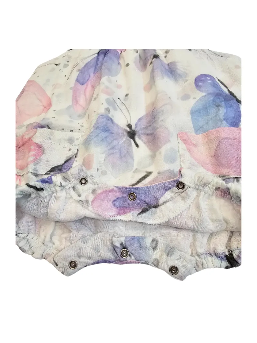 Bubble Romper -  Butterfly Kisses - 100% Cotton / Gauze - Ruffle Sleeve - Elastic leg - Baby - BUTKIS242