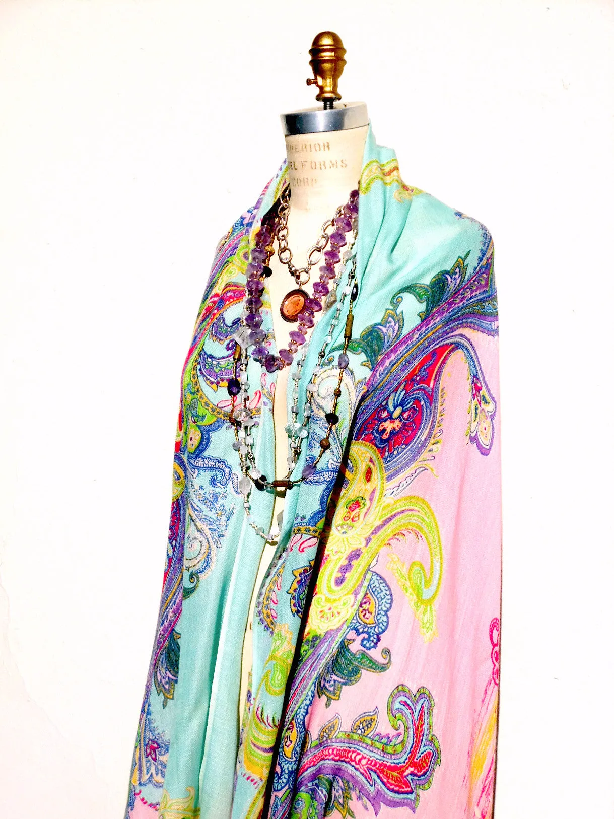 Cape Shawl Silk And Cashmere Navy And Brown Batik