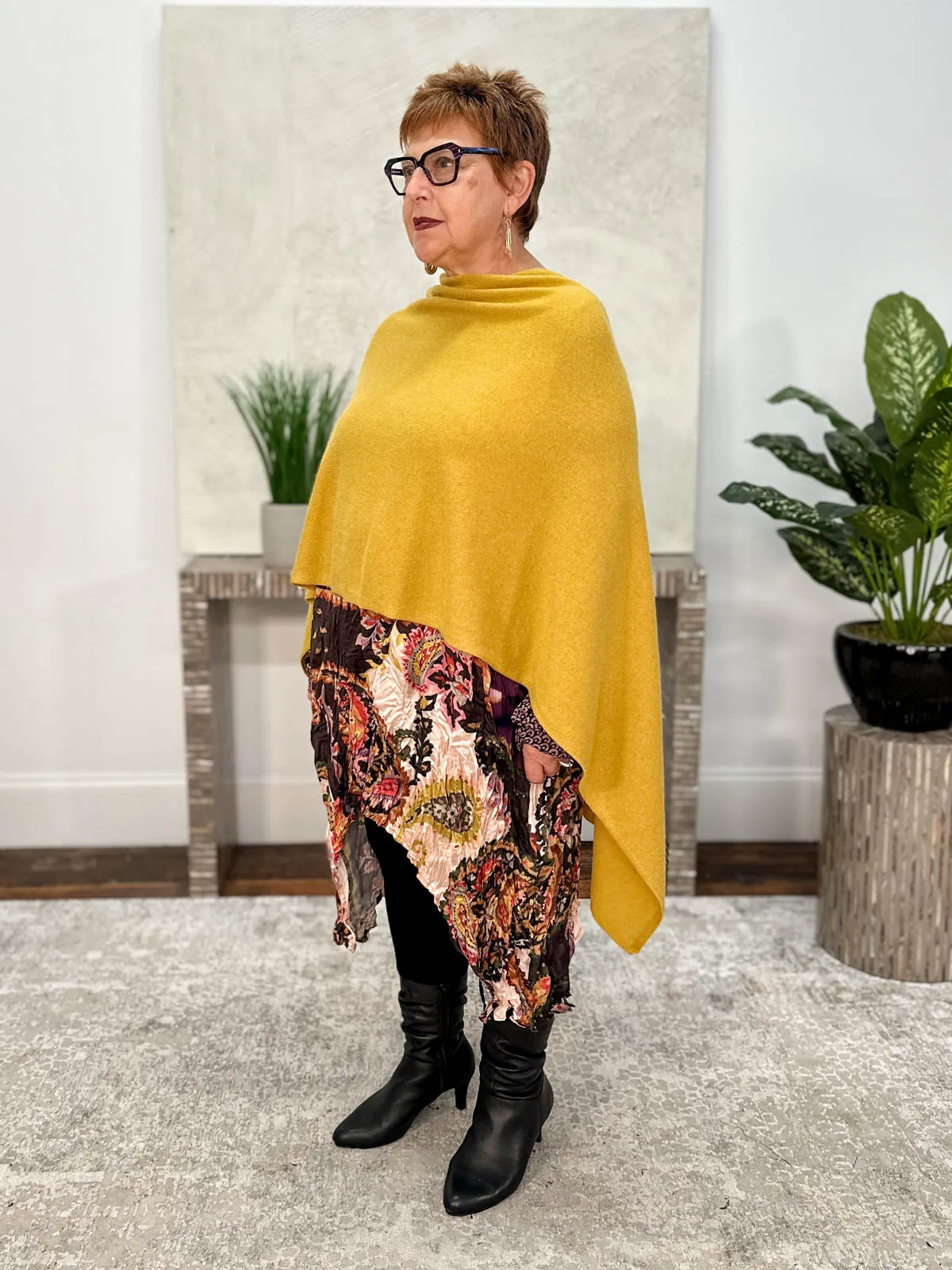 Cashmere Poncho Topper, Lotta Yellow