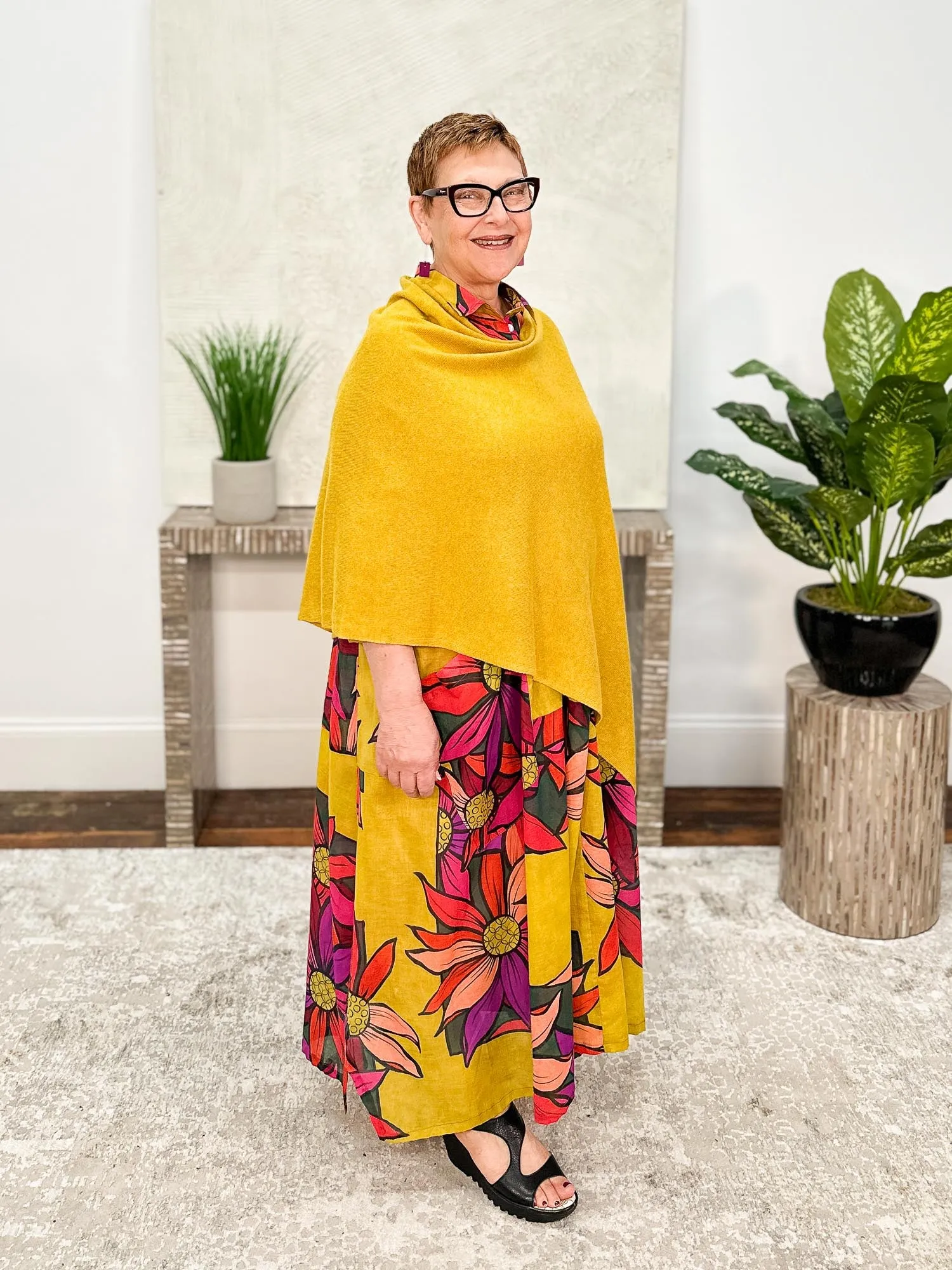 Cashmere Poncho Topper, Lotta Yellow