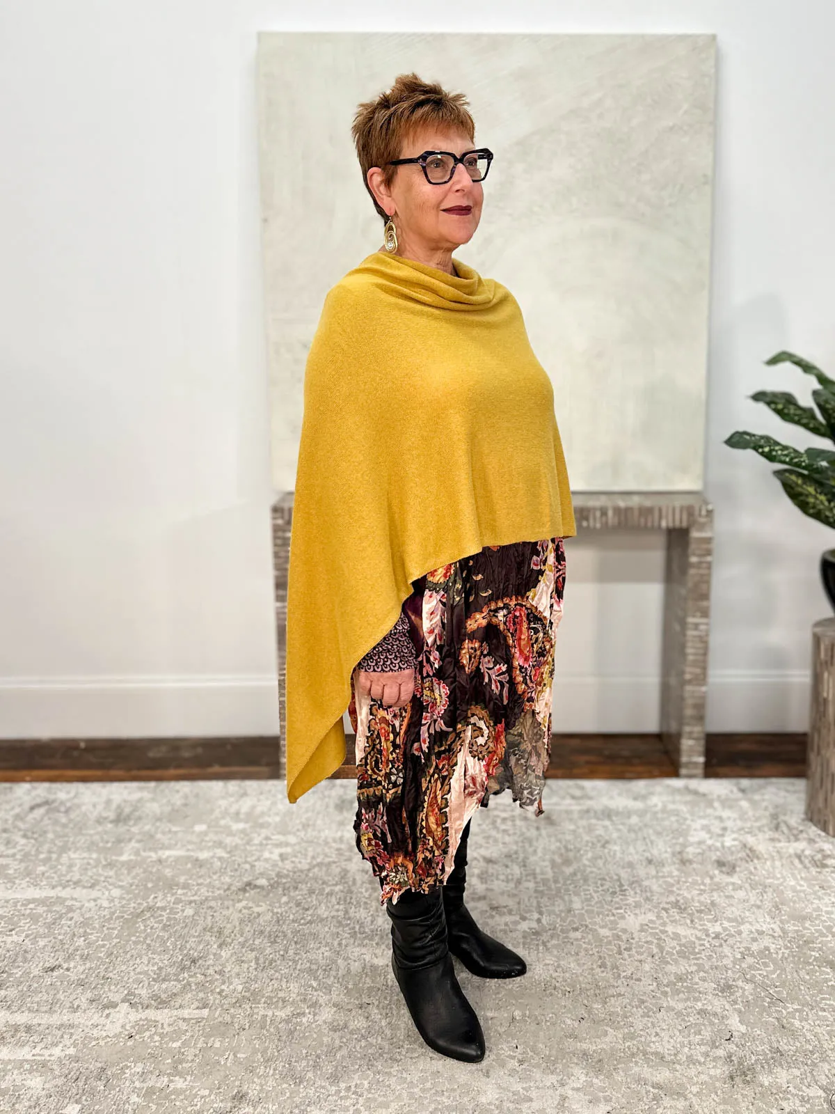 Cashmere Poncho Topper, Lotta Yellow