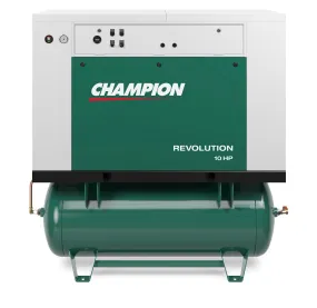 Champion HQR15F-12 Revolution 15hp Quiet Enclosed Reciprocating Air Compressor, 120 Gallon Air Receiver, 46.6 CFM @ 175 PSI, 68 dBa