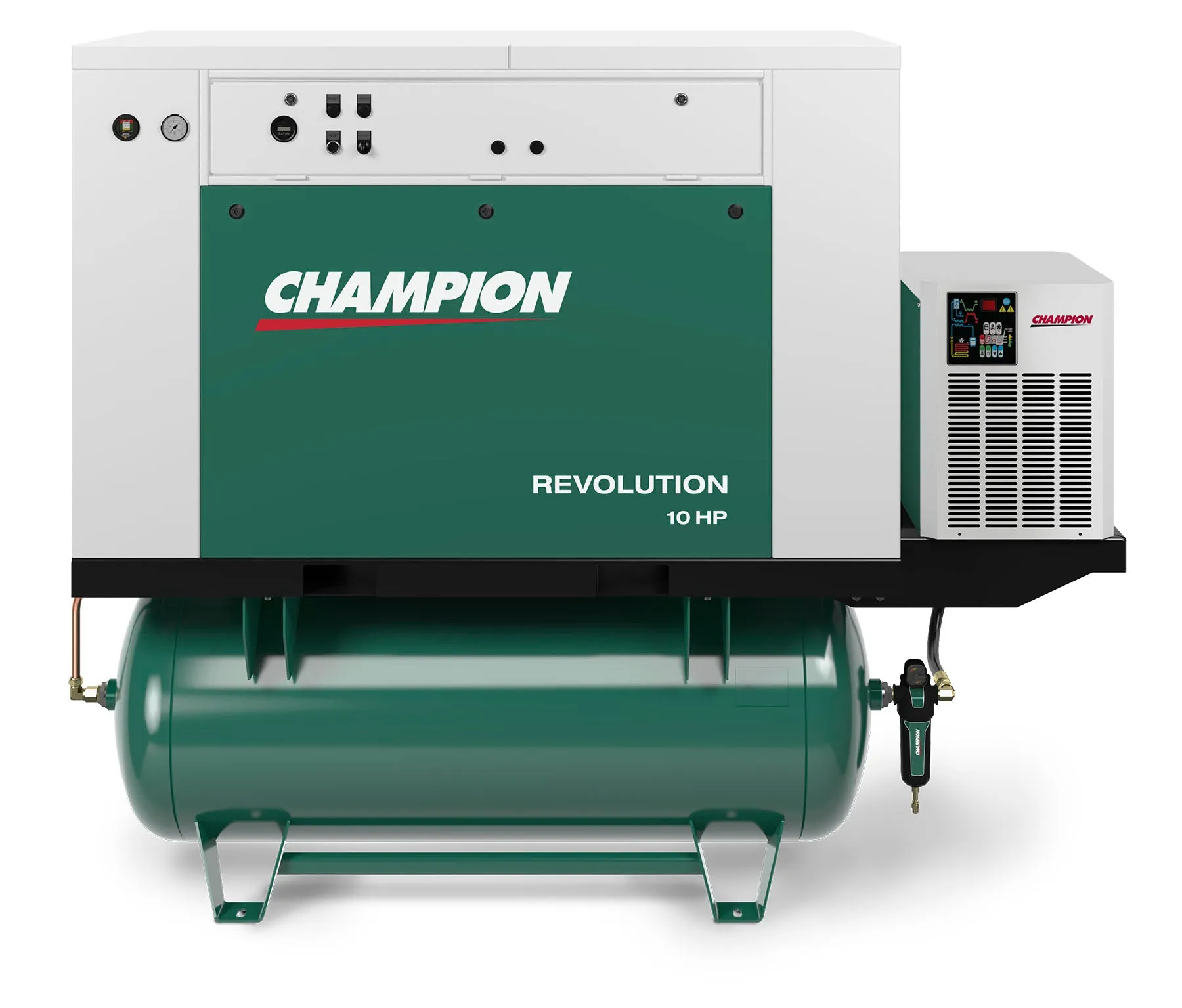 Champion HQR15F-12 Revolution 15hp Quiet Enclosed Reciprocating Air Compressor, 120 Gallon Air Receiver, 46.6 CFM @ 175 PSI, 68 dBa