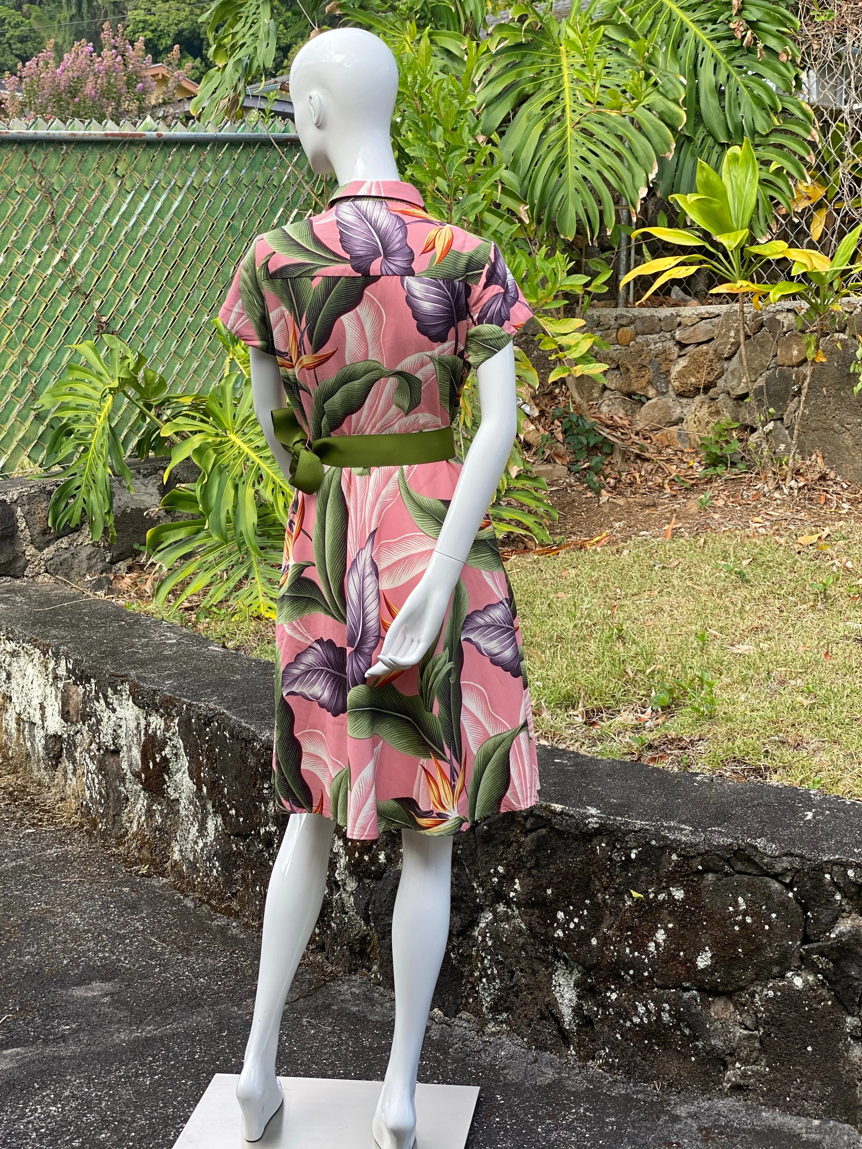 Cora Spearman Hawaii WOMENS Birds Of Paradise Mauve Aloha Shirt Dress