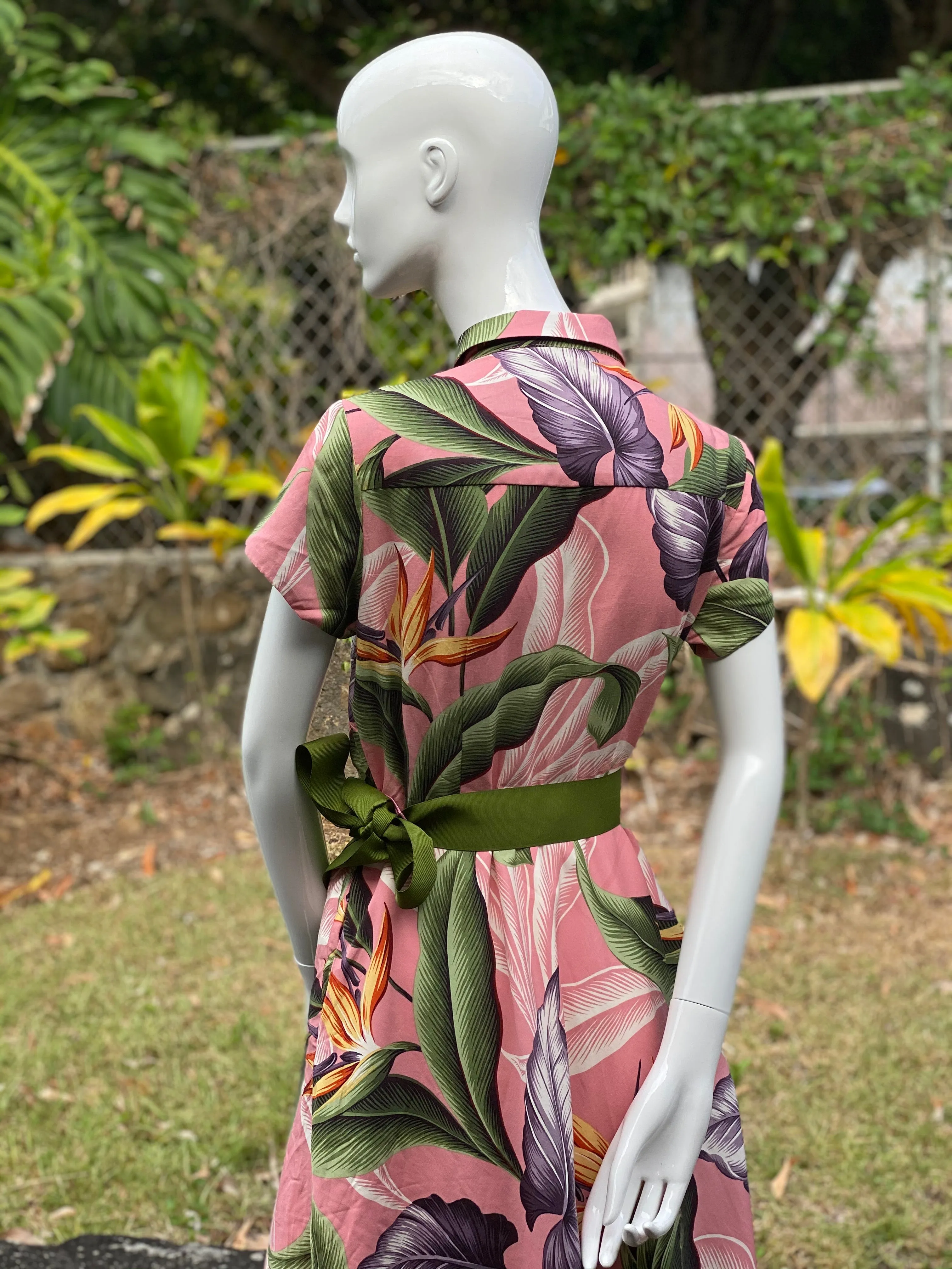 Cora Spearman Hawaii WOMENS Birds Of Paradise Mauve Aloha Shirt Dress
