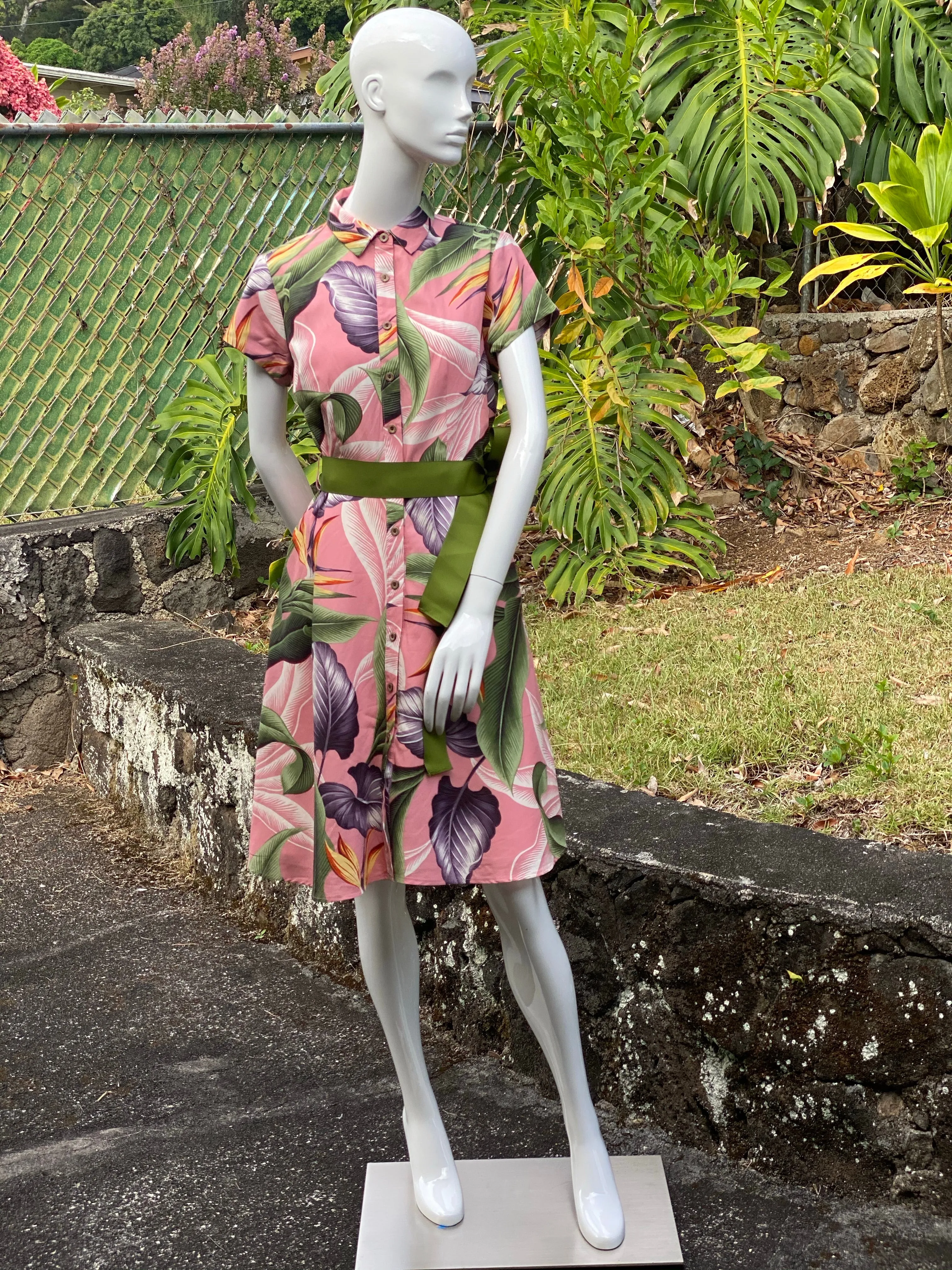 Cora Spearman Hawaii WOMENS Birds Of Paradise Mauve Aloha Shirt Dress
