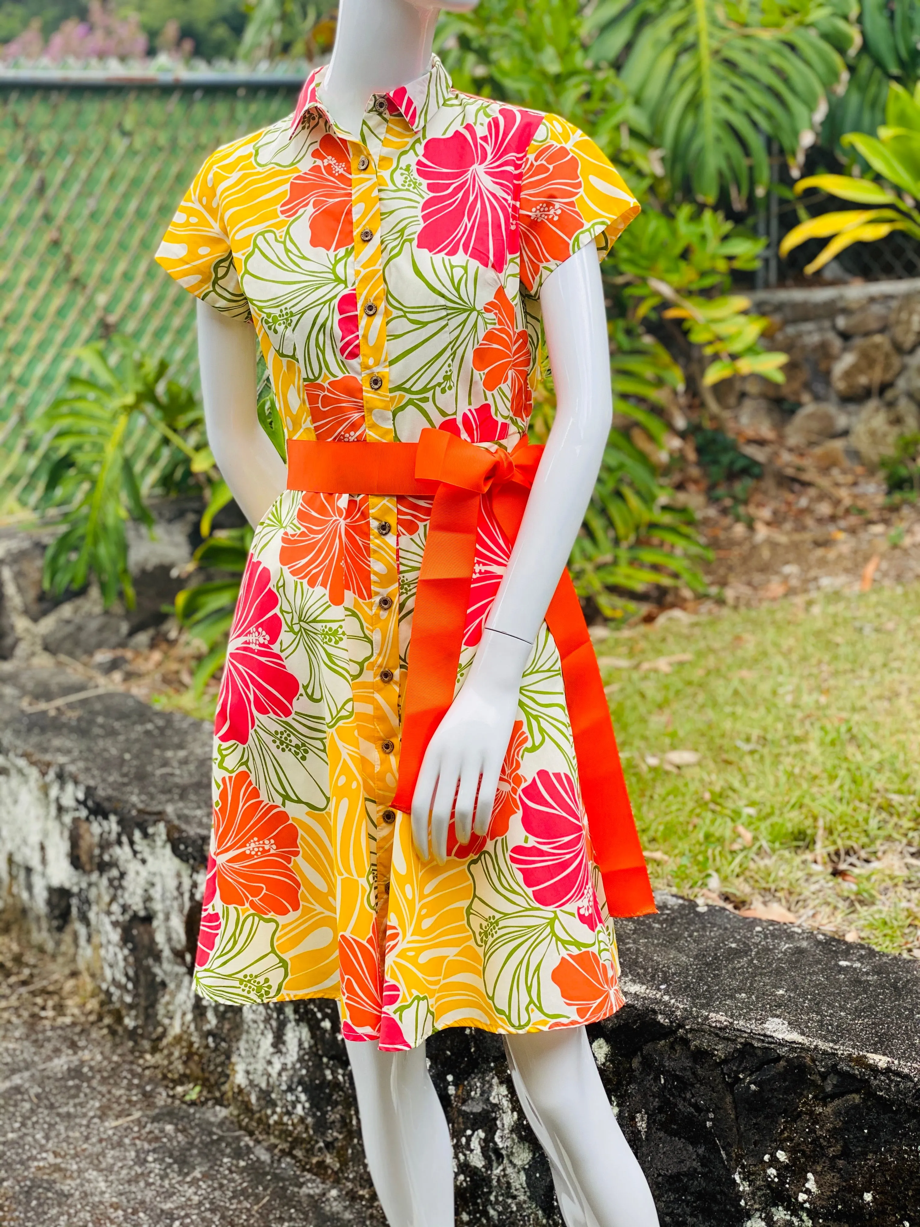 Cora Spearman Hawaii WOMENS Groovy Hibiscus Aloha Shirt Dress
