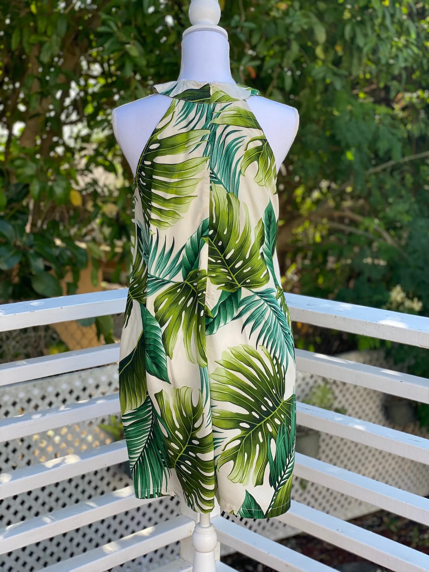 Cora Spearman Hawaii WOMENS Monstera 21 Ivory Halter Neck Sheath Dress