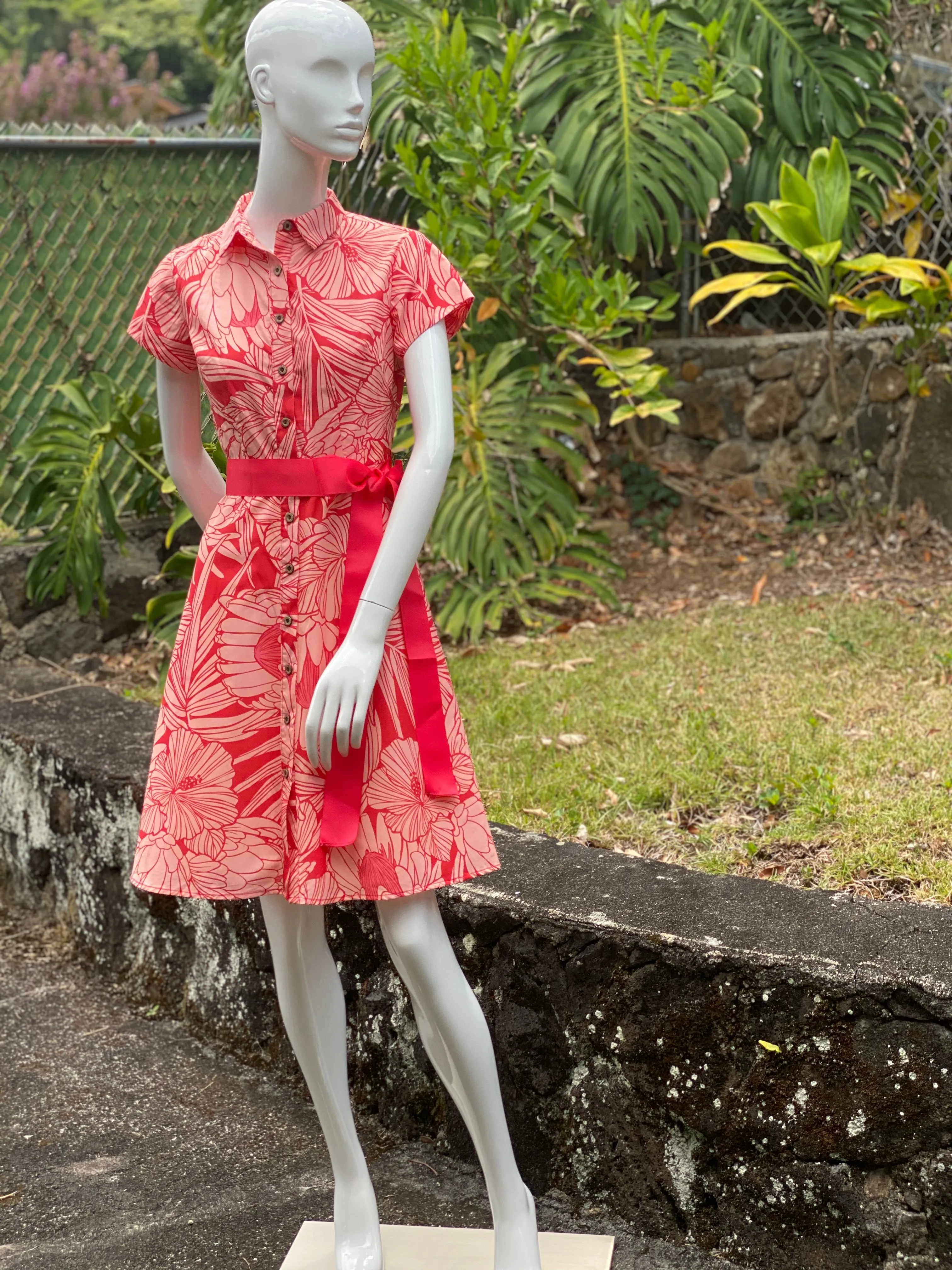Cora Spearman Hawaii WOMENS Protea Watermelon Aloha Shirt Dress