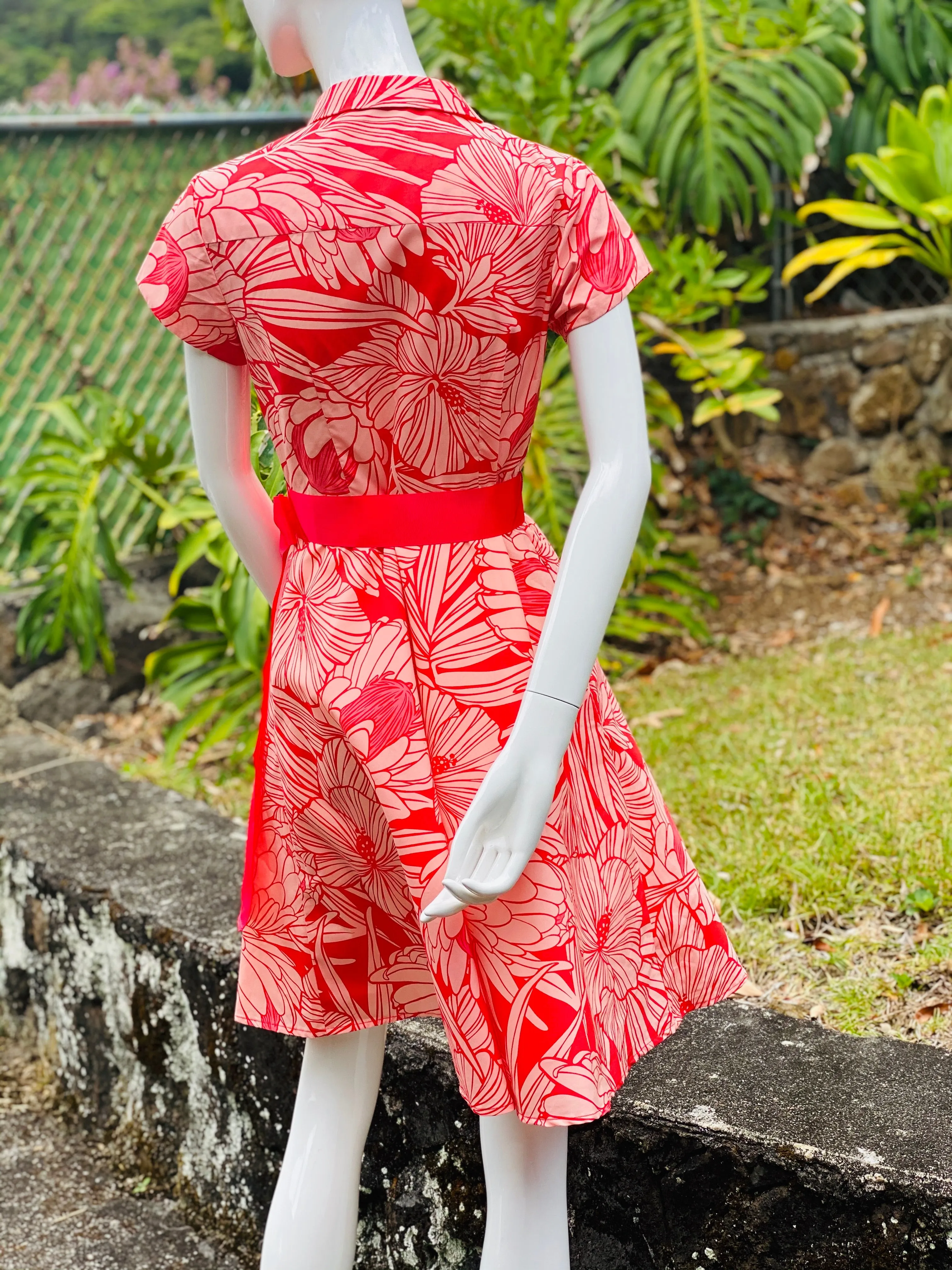 Cora Spearman Hawaii WOMENS Protea Watermelon Aloha Shirt Dress