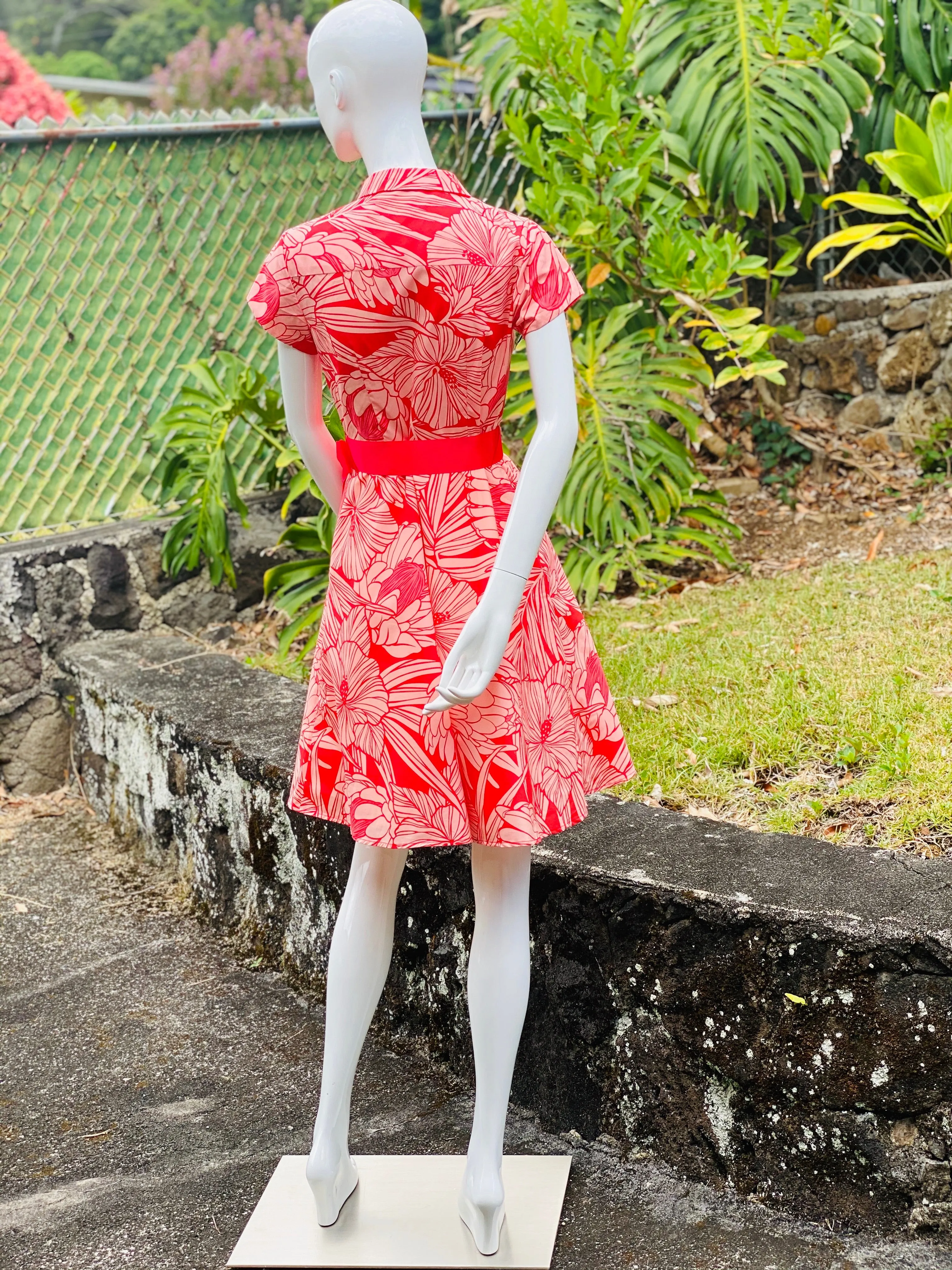 Cora Spearman Hawaii WOMENS Protea Watermelon Aloha Shirt Dress