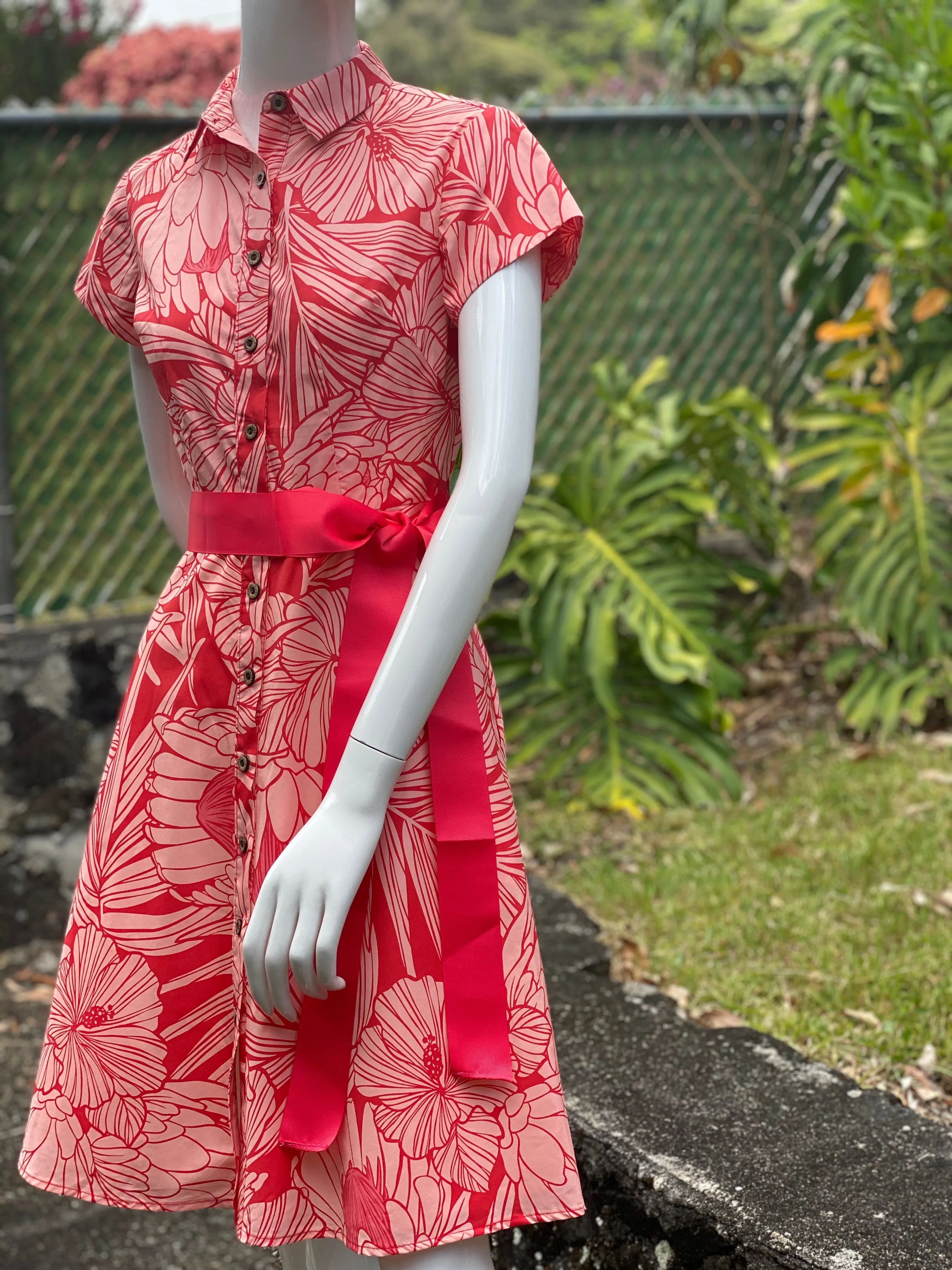 Cora Spearman Hawaii WOMENS Protea Watermelon Aloha Shirt Dress