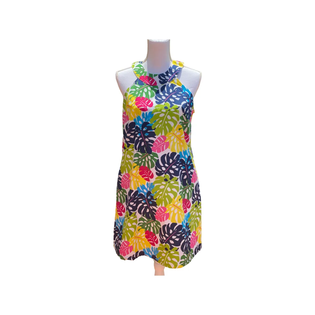 Cora Spearman Hawaii WOMENS Rainbow Monstera Halter Neck Sheath Dress