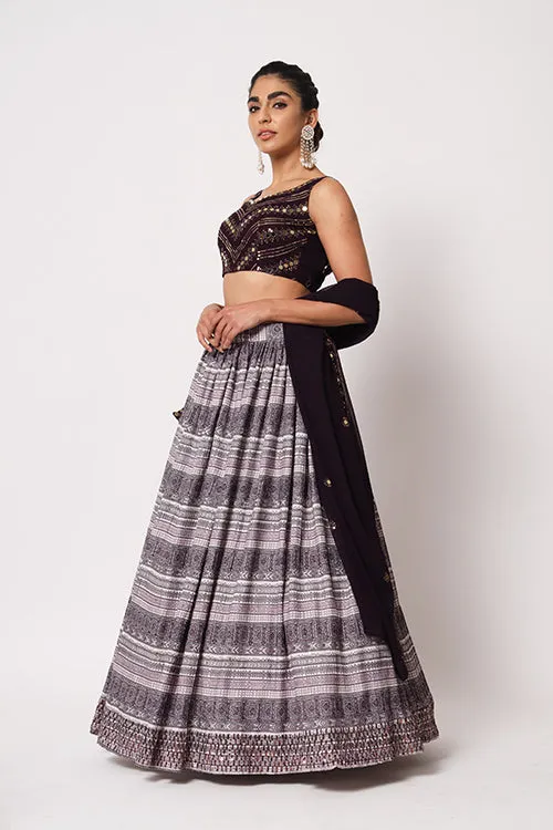 Dark Purple Art Silk Sequence Embroidered Work Lehenga Choli