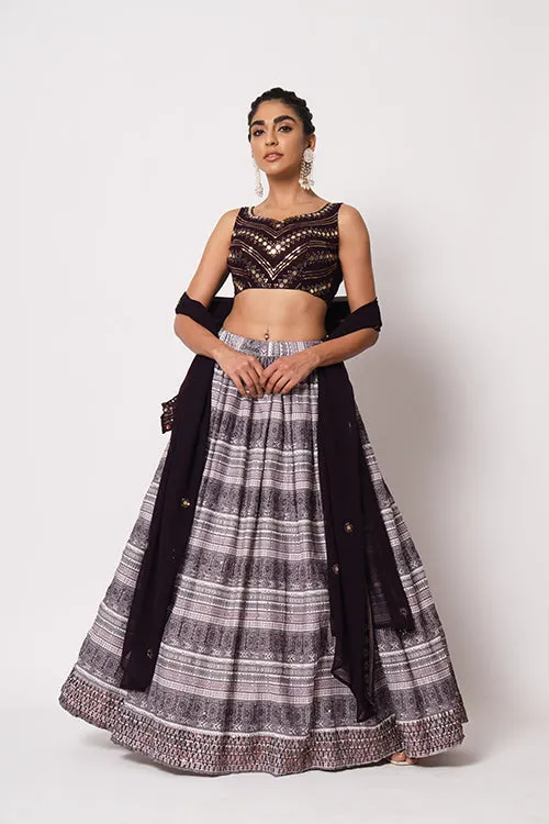 Dark Purple Art Silk Sequence Embroidered Work Lehenga Choli